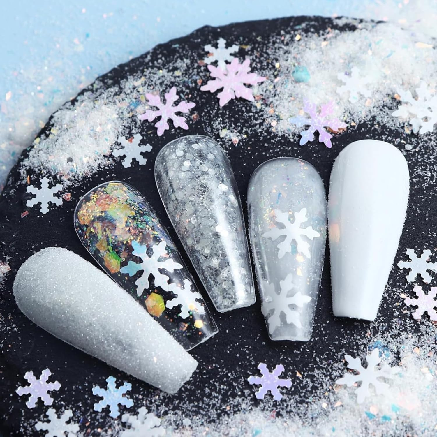 Itadaku 6 Boxes Christmas Snowflake Nail Glitter Set, Holographic Sequin Flakes for DIY Nail Art Decoration, Holiday Designs image number 3