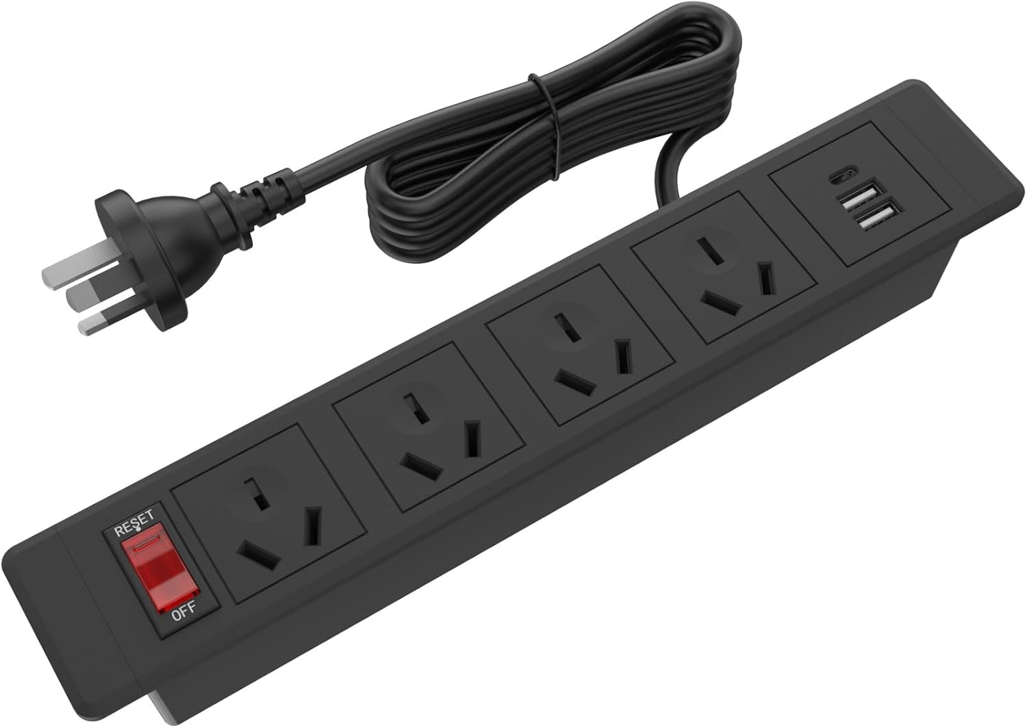 Flush Mount Recessed Power Outlet with 4 Plugs, 2 USB Ports, 1 USB-C, Switch, Standard Desk Charging Station Power Strip Recessed Power Strip USB C Compact Design for Furniture and Desktops, 2500W