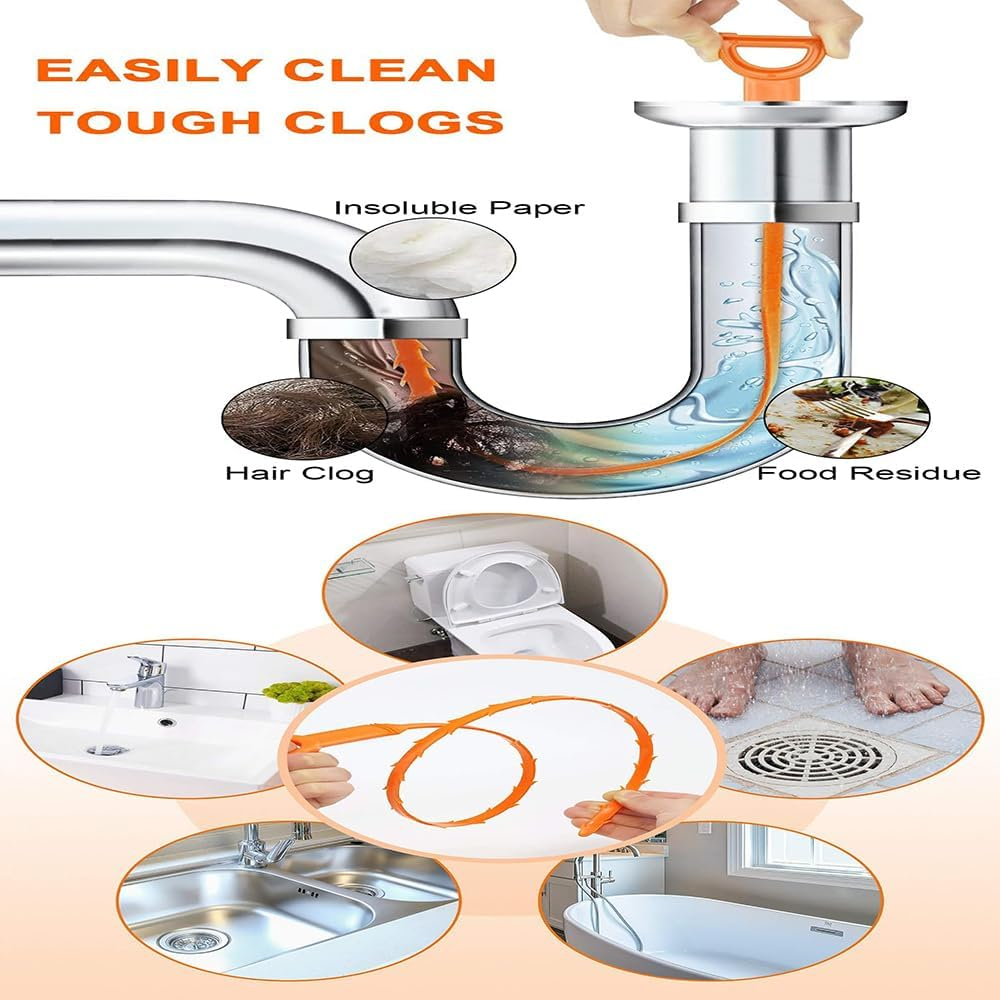 10 Pack 25 Inch Drain Clog Remover Tool, Drain Hair Cleaner Tool, Hair Cather Shower Drain Tool, Drain Auger Hair Cleaning Tool for Shower Kitchen Sink Bath Tub Bathroom, Sink Snake Hair Remover image number 1