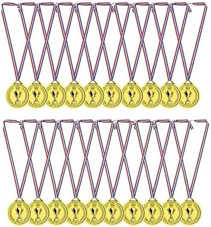 20Pcs Gold Medals， Award Medals with Neck Ribbon, Multi-Purpose Plastic Winner Trophies ， Bulk Pack for Competitions, Sports, and Ceremonies.(Trophy Style) image number 4