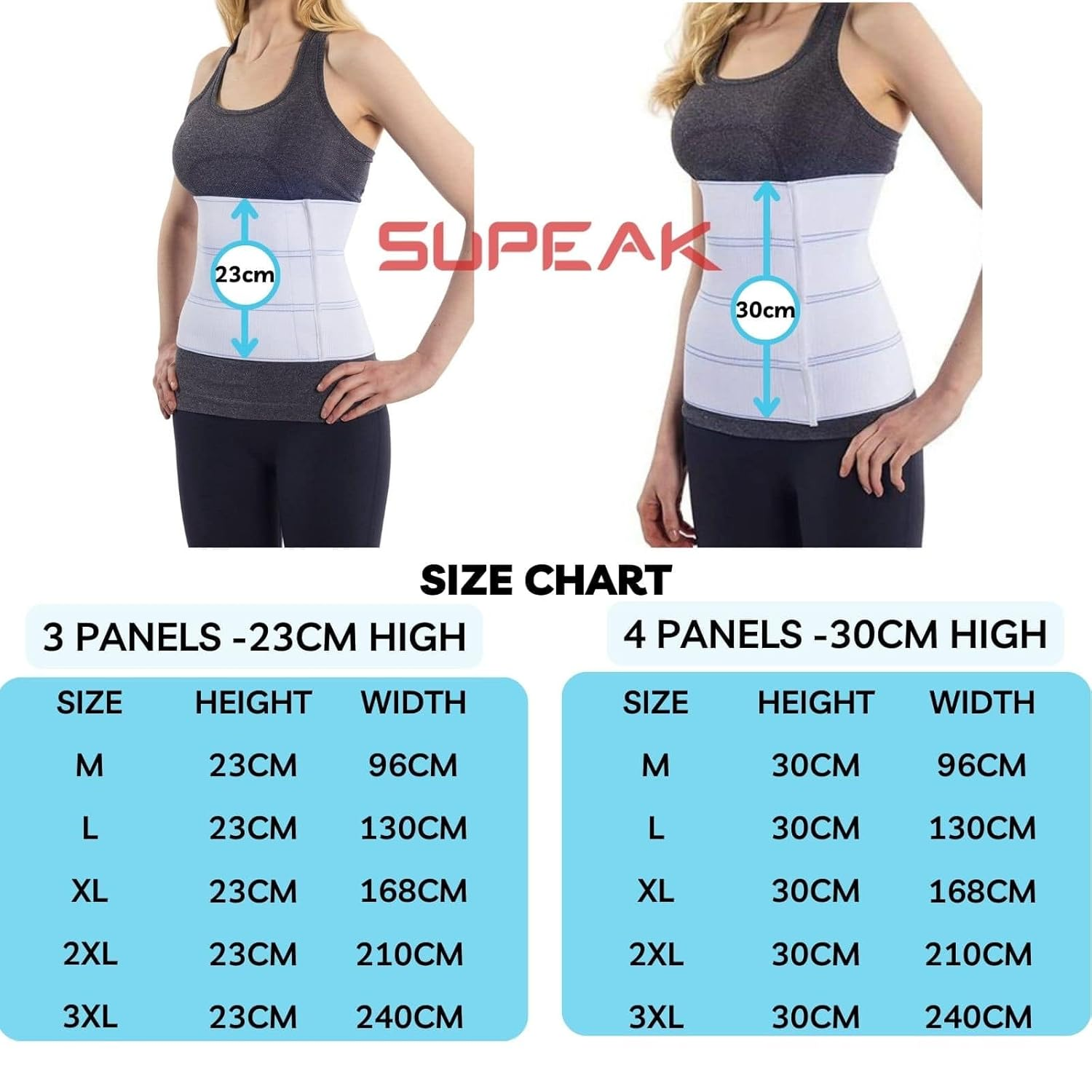 SUPEAK Abdominal Binder Post Surgery - Bariatric Stomach Band Wrap - Hernia Support Belt for Women and Men - Obesity Girdle Great for Liposuction, Tummy Tuck, Postpartum, C-Section, Hernia (3 Panels - 23Cm High, M) image number 3