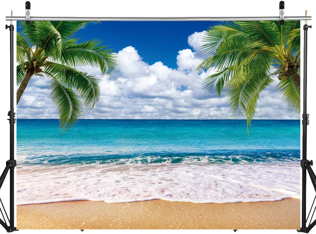 SJOLOON Summer Sea Backdrop Tropical Beach Plants Photo Backdrop Hawaiian Ocean Blue Sky Background for Theme Party Supplies Studio Props 12692(7X5Ft) image number 1