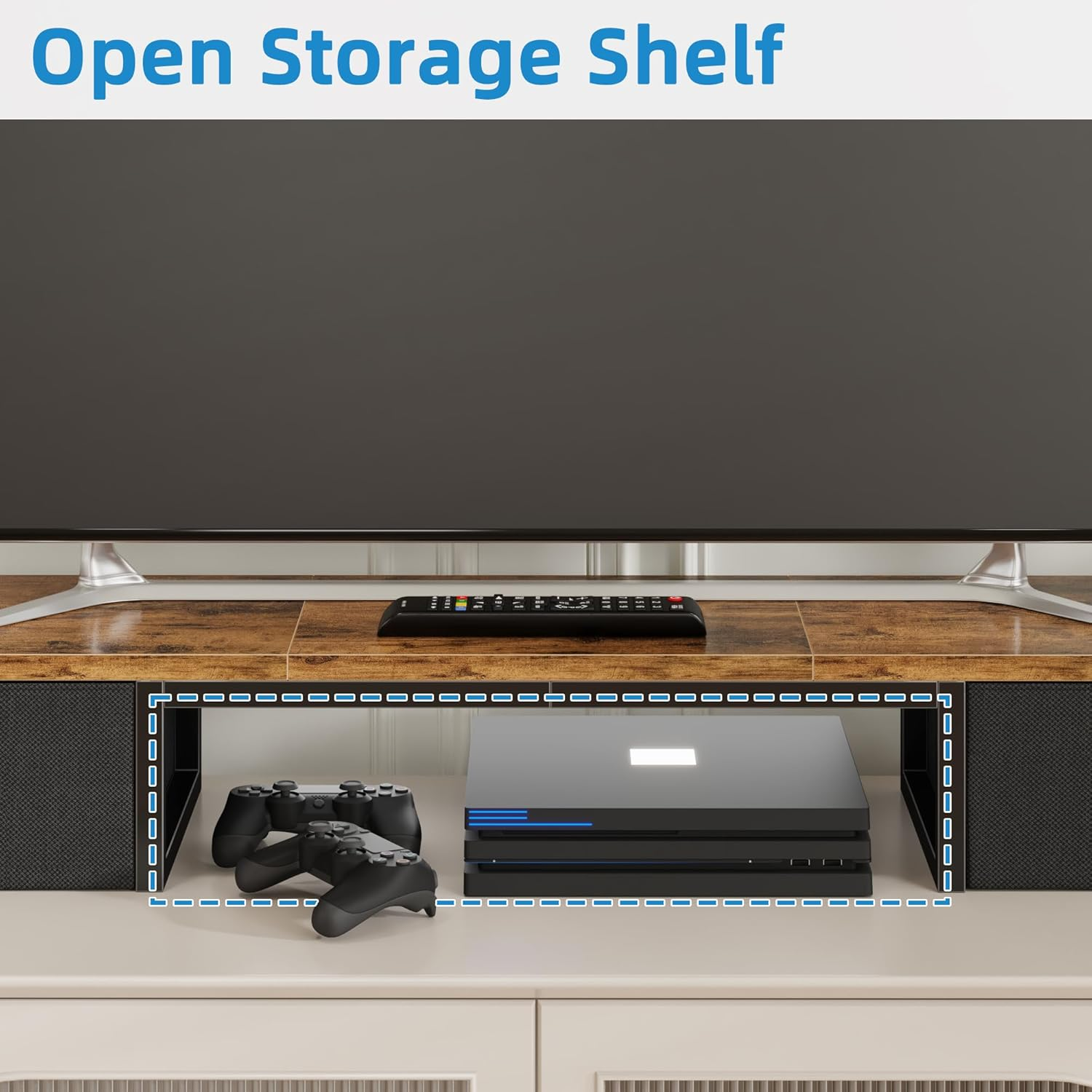 YAOHUOO 45" Large TV Riser with Fabric Drawers for 32-60 Inch TV, TV Stand Riser with Steel Legs, Tabletop TV Riser Shelf, Monitor Stand Riser for Home Office, Rustic Brown image number 1