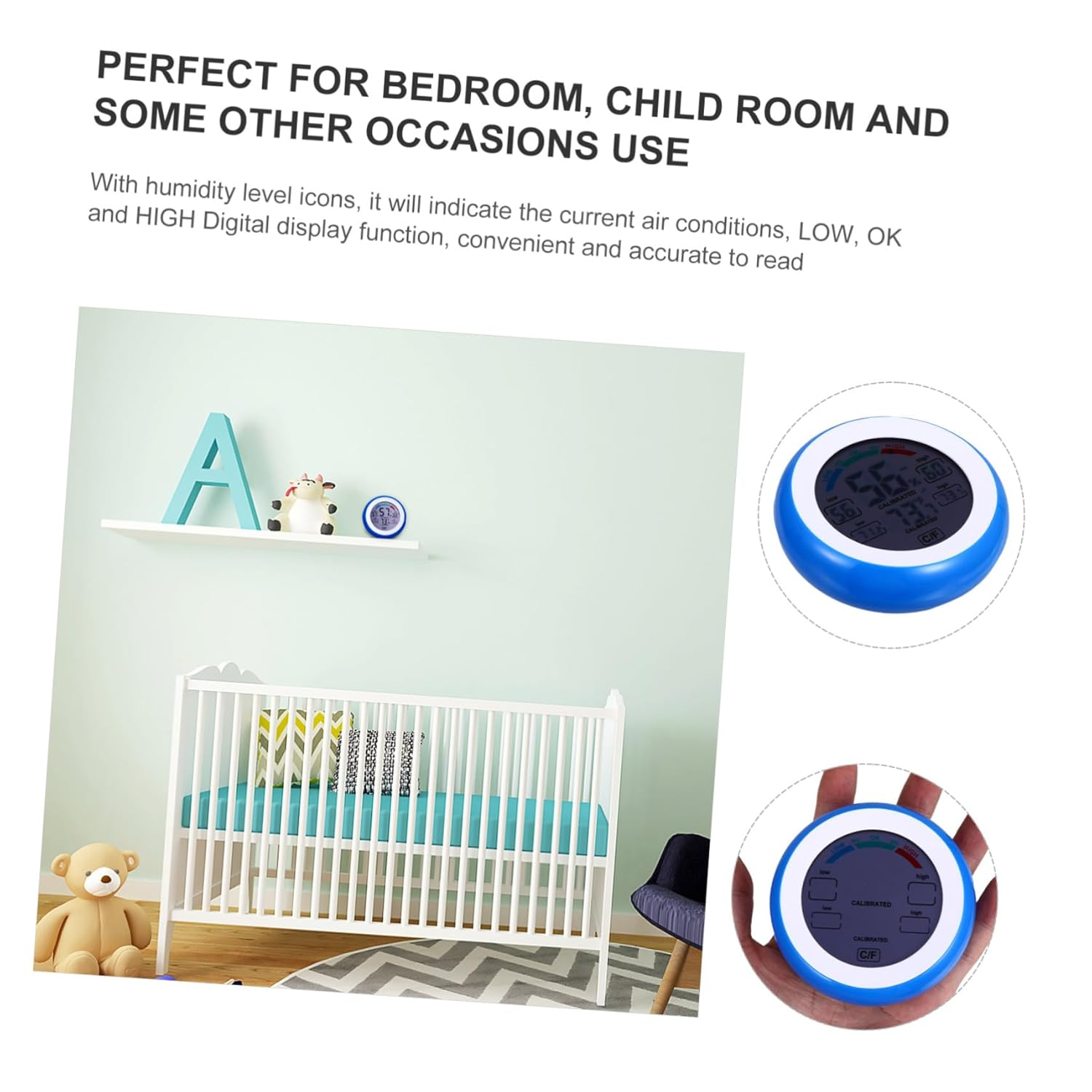 GALPADA Multi-Functional Digital Display Thermometer Hygrometer Indoor Temperature Gauge with Humidity Level Icons round LCD Screen Wall-Mountable and Desk-Ready for Home and Plant image number 6