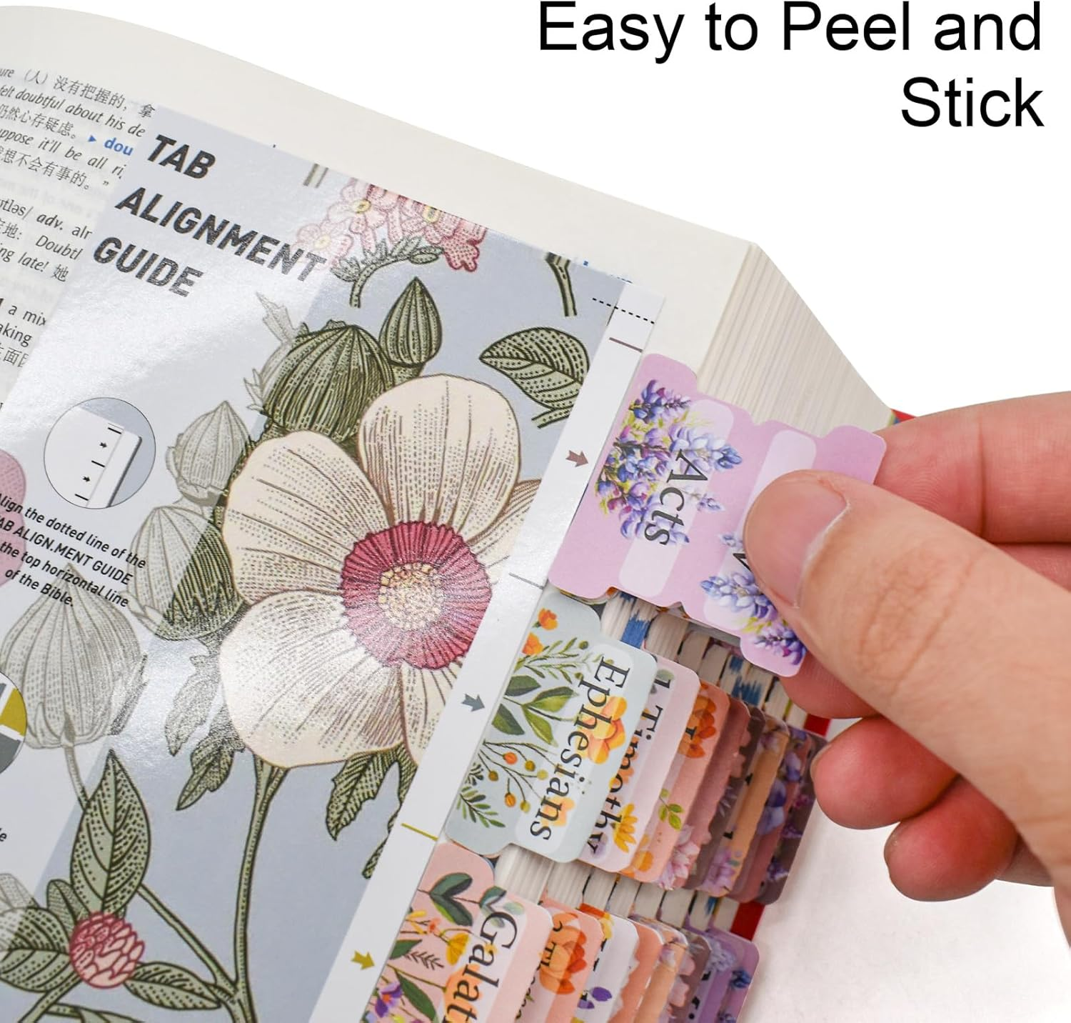 VANRA Bloom Floral Bible Tabs for Women Study Bible 75 Peel-And-Stick Large Print Laminated Bible Index Tabs Flower Bible Journaling Supplies Accessories Book Summaries Labels (Flower 1) image number 5
