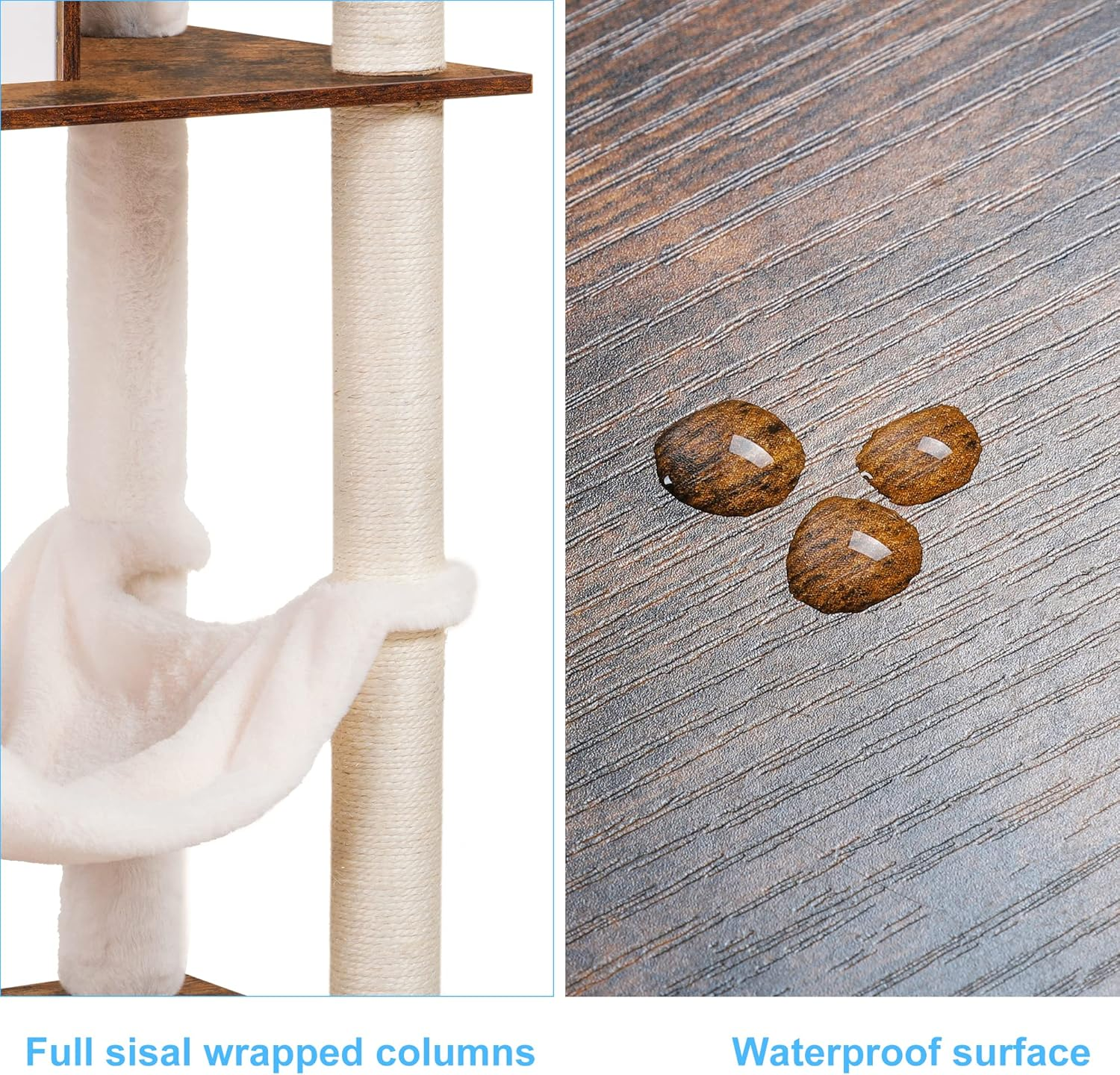 Hey-Brother Wooden Cat Tree, 170 Cm Cat Furniture with Scratching Posts, Modern Cat Tower with Hammocks, Toys, Cat Condo, Rustic Brown MPJ120SR image number 1