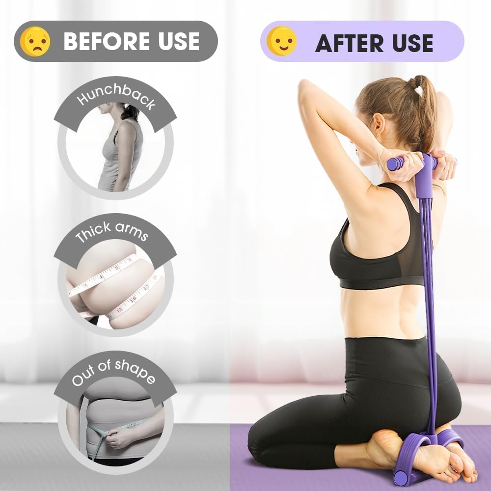 Multifunction Tension Rope, 4-Tube Elastic Yoga Pedal Puller Resistance Band, Natural Latex Tension Rope Fitness, Abdominal Trainer, Sit-Up Training Equipment, Bodybuilding Expander, for Weight Loss image number 5