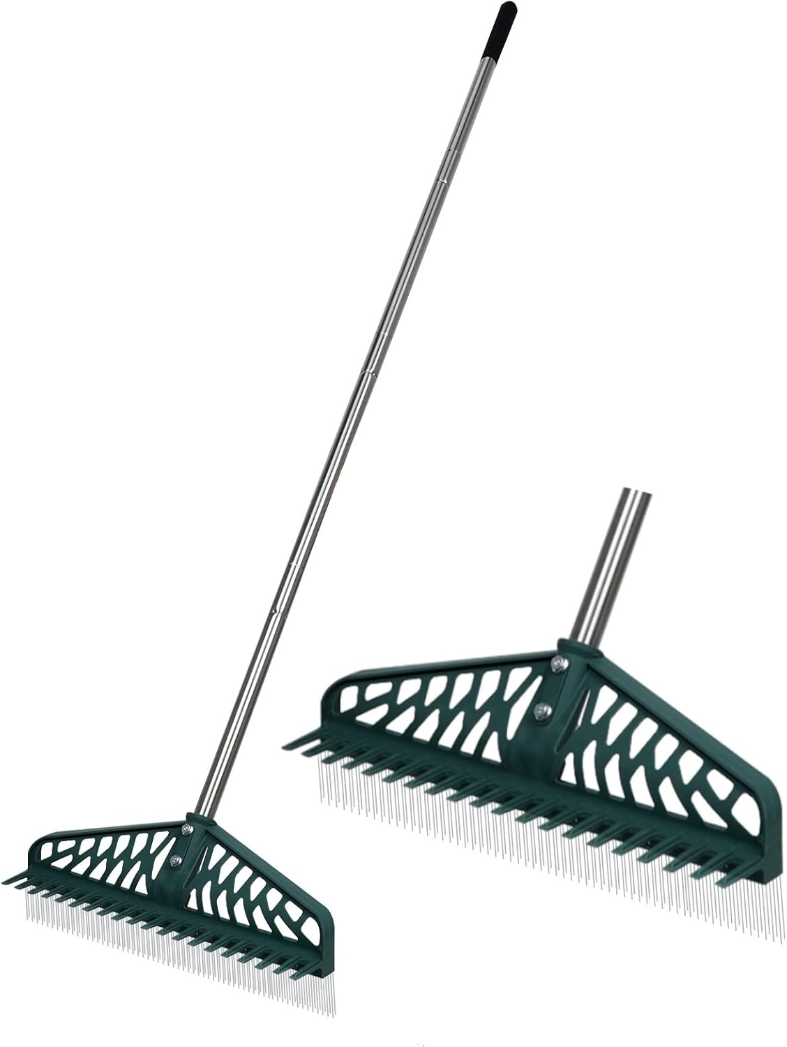 Artificial Rake, Double Sided Garden Hand Broom Rake Stainless Steel Long Pole Leaves Rake16 Inch Wide for Garden Grass Clean Lawn Artificial Turf Patios Carpets Pet Hairs Cleaner image number 6