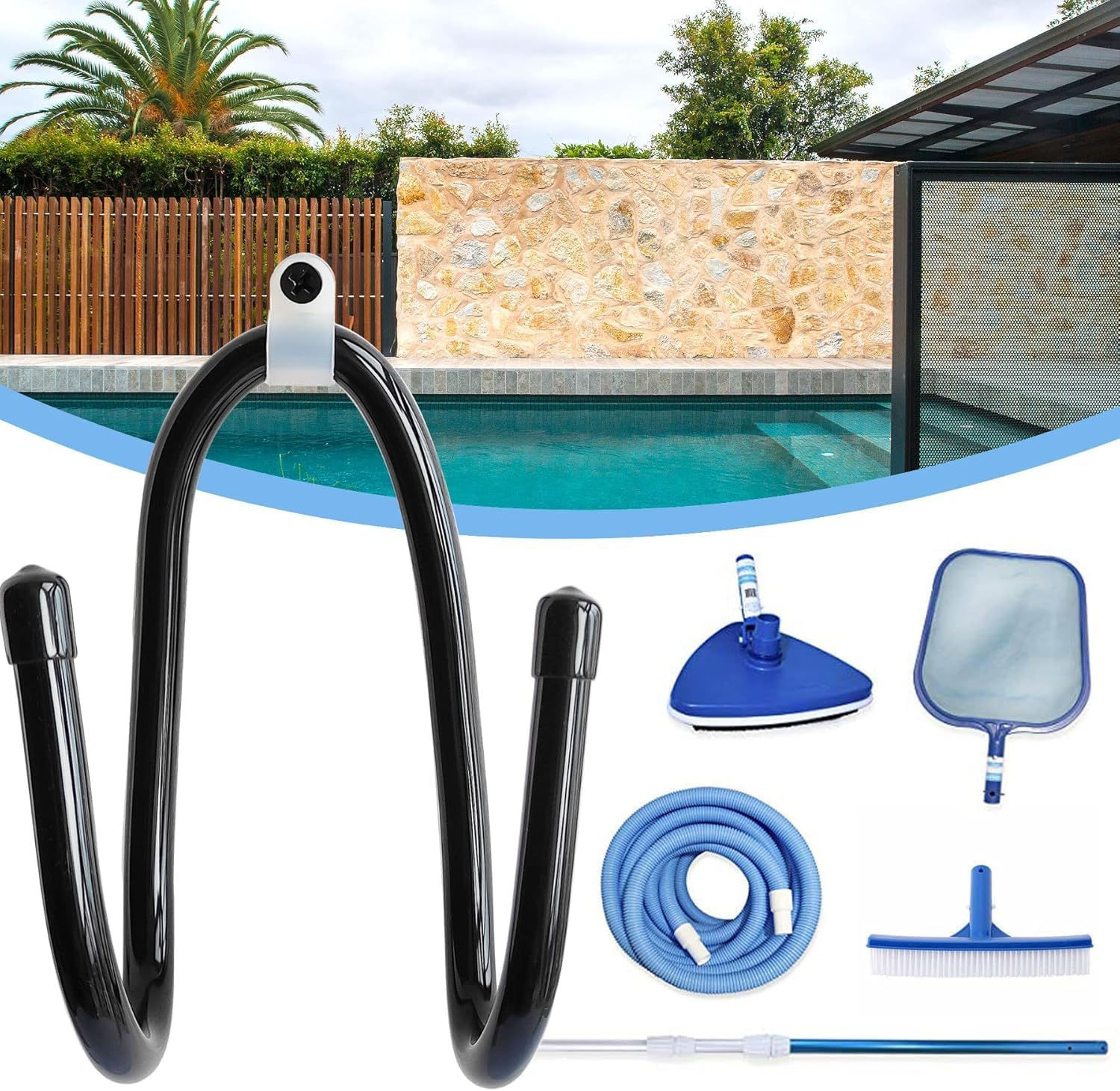 6PCS Chain Link Fence Hooks, Fence Hangers for Leaf Rakes, Pool Poles,Nets,Brushes,Skimmers,Vacuum Hoses Etc, Hooks for Chain Link Fence,Black image number 3