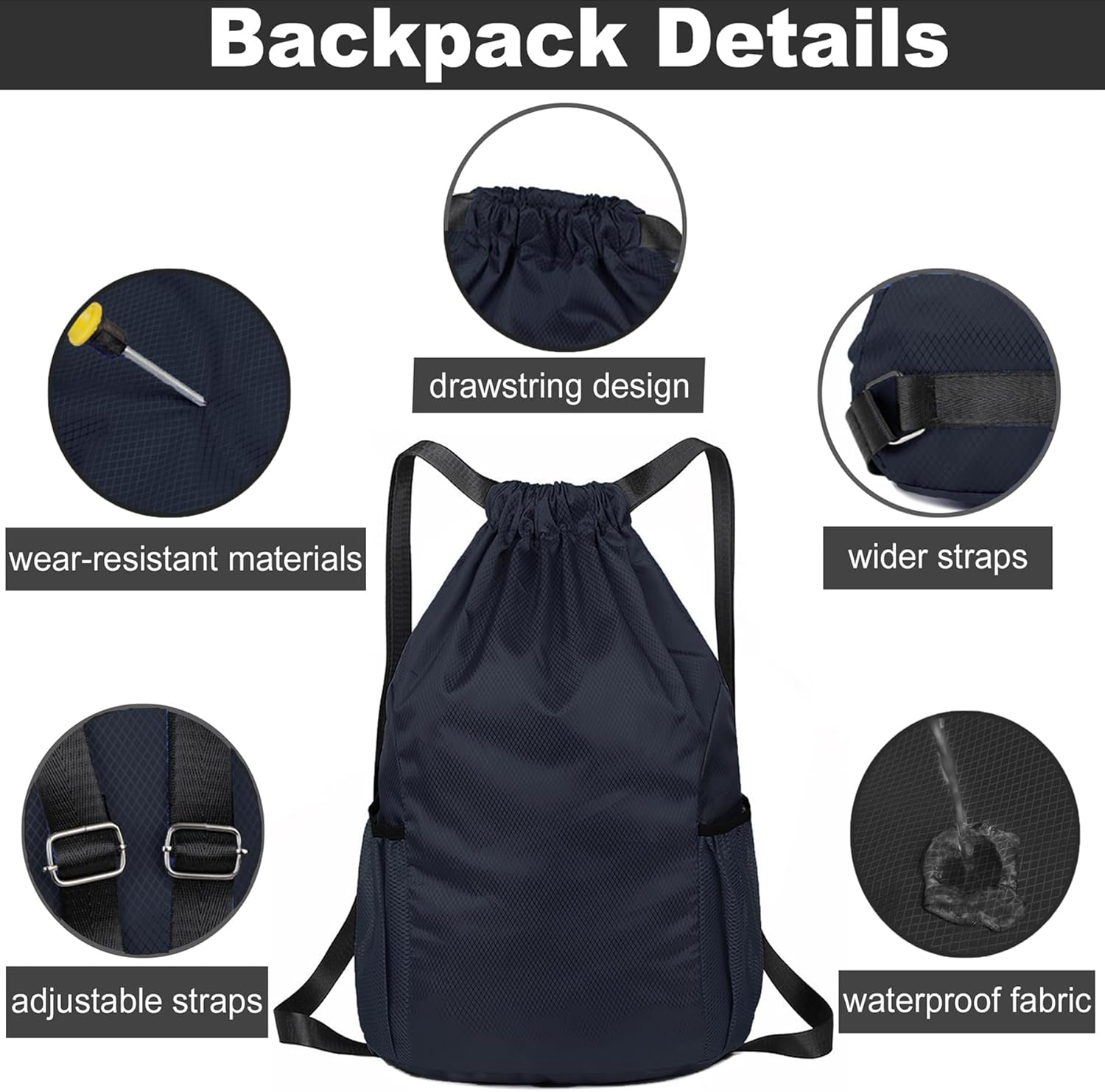 KANGSIT Drawstring Bag, Swim PE Bags Drawstring Gym Bag for Kids Adults, Waterproof Swimming Sports Bag for School Sports Swimming Gym Travel Unisex Gym Bag - Blue image number 3