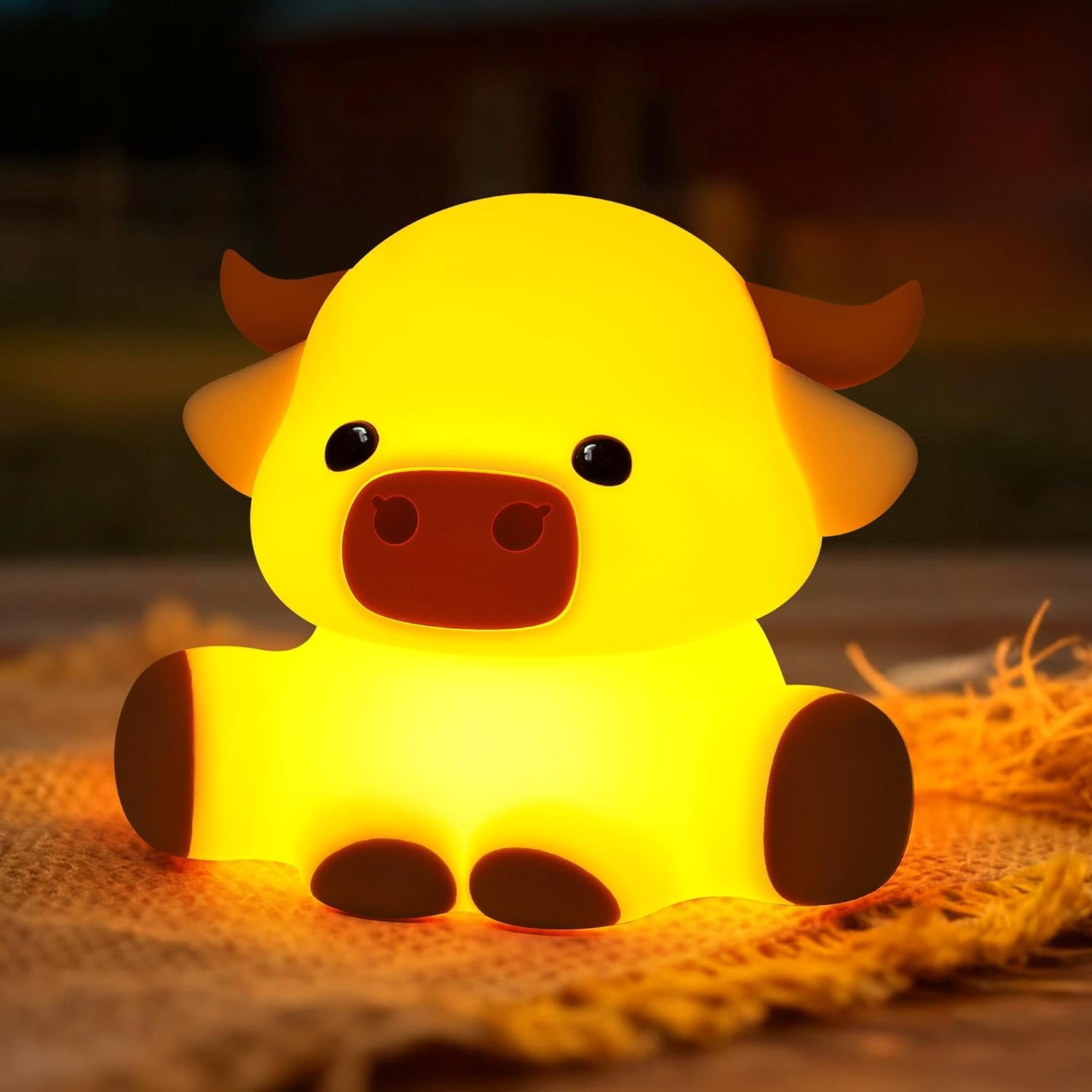 Yuandian Highland Cow Night Light, Squishy Silicone Lamp. Rechargeable, Dimmable with Timer, Touch Control for Bedside, Gift Nightlight for Breastfeeding Toddler Baby Kids (No Accessories Included)