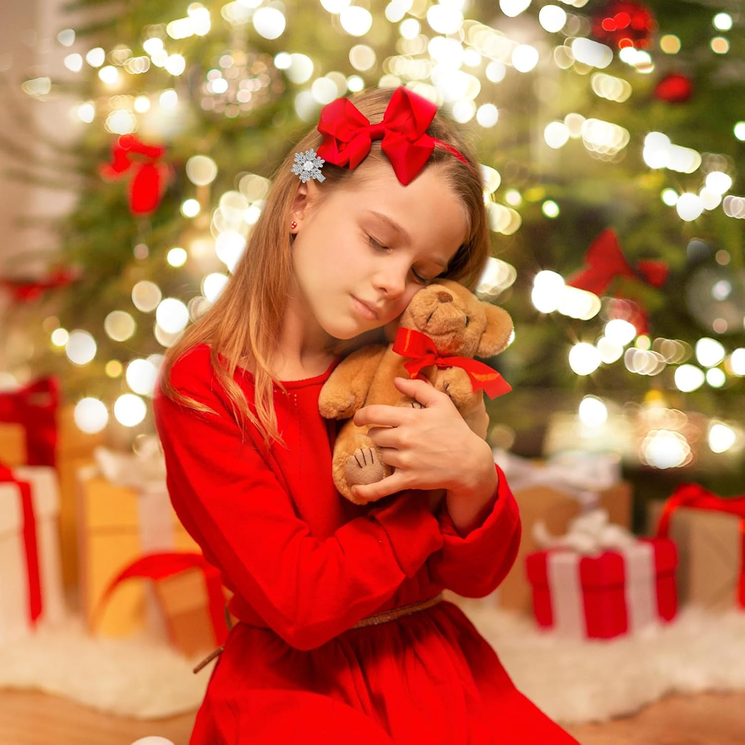 10Pcs Snowflake Hair Clip Accessories, Cute Pearl Rhinestones Christmas Hair Pins Festival Winter Snowflake Alligator Hair Barrettes Hairpin for Women Girls Xmas Holiday Hair Decorations Gifts