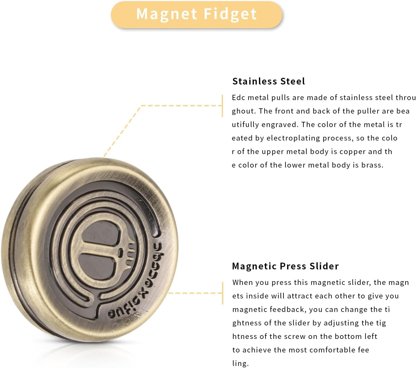 Coin Fidget Slider, Magnetic Stainless Mini Rotation Coin Fidget Slider, Devil Style Stress Relief Fingertip Haptic Toy for Adults Child Gifts, Office Work, Travel, Home