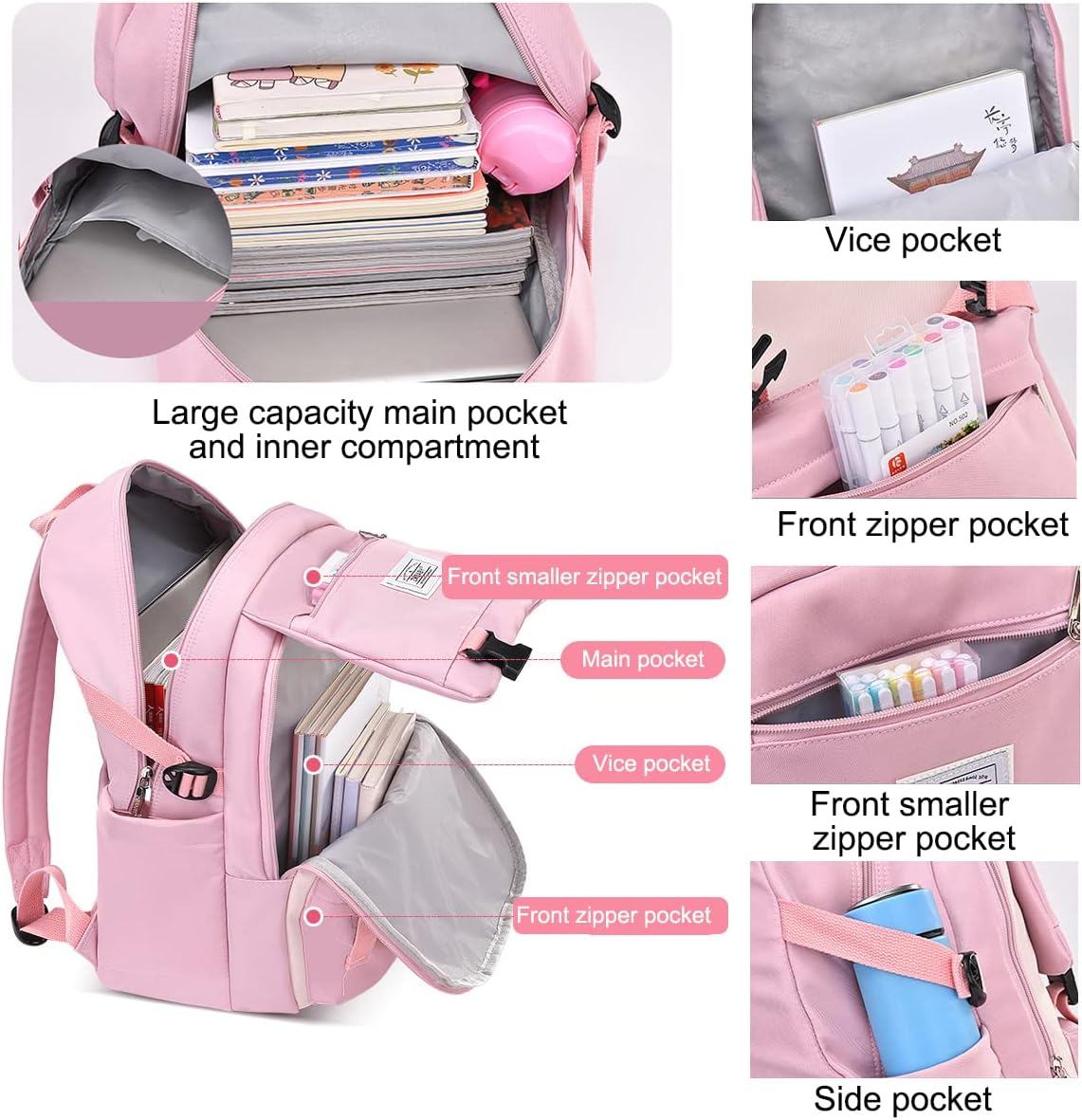 Sellerfun Teens Girls Backpack Primary Junior Middle School Bookbag Fit for 15.6 Inches Laptop