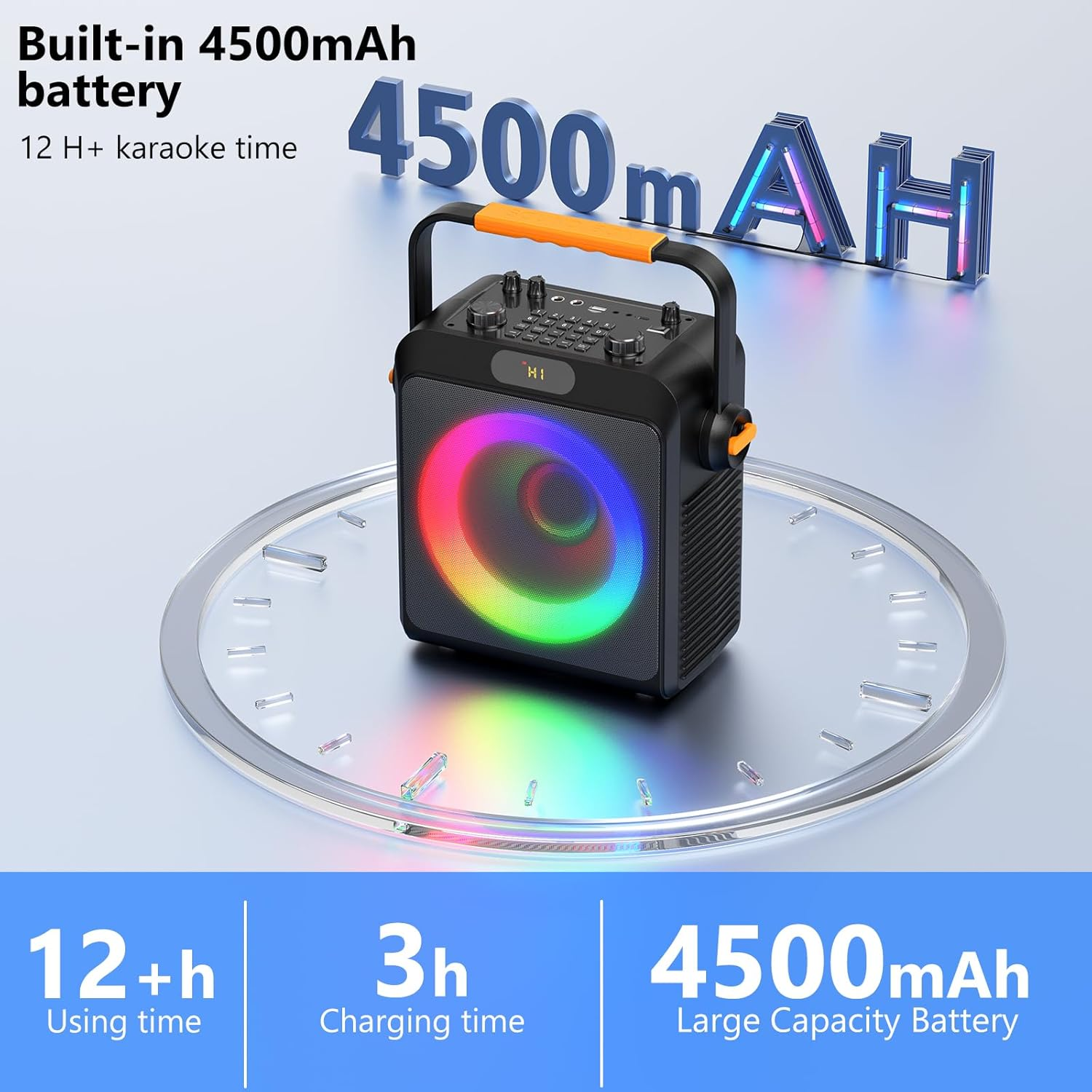 JYX Karaoke Machine with 2 Wireless Microphones for Adults, Portable Bluetooth Speaker with Bass/Echo Adjustment, PA System for Karaoke, House Party, Party Box, Support TWS/TF Card/Usb/Aux/Live/Rec image number 1