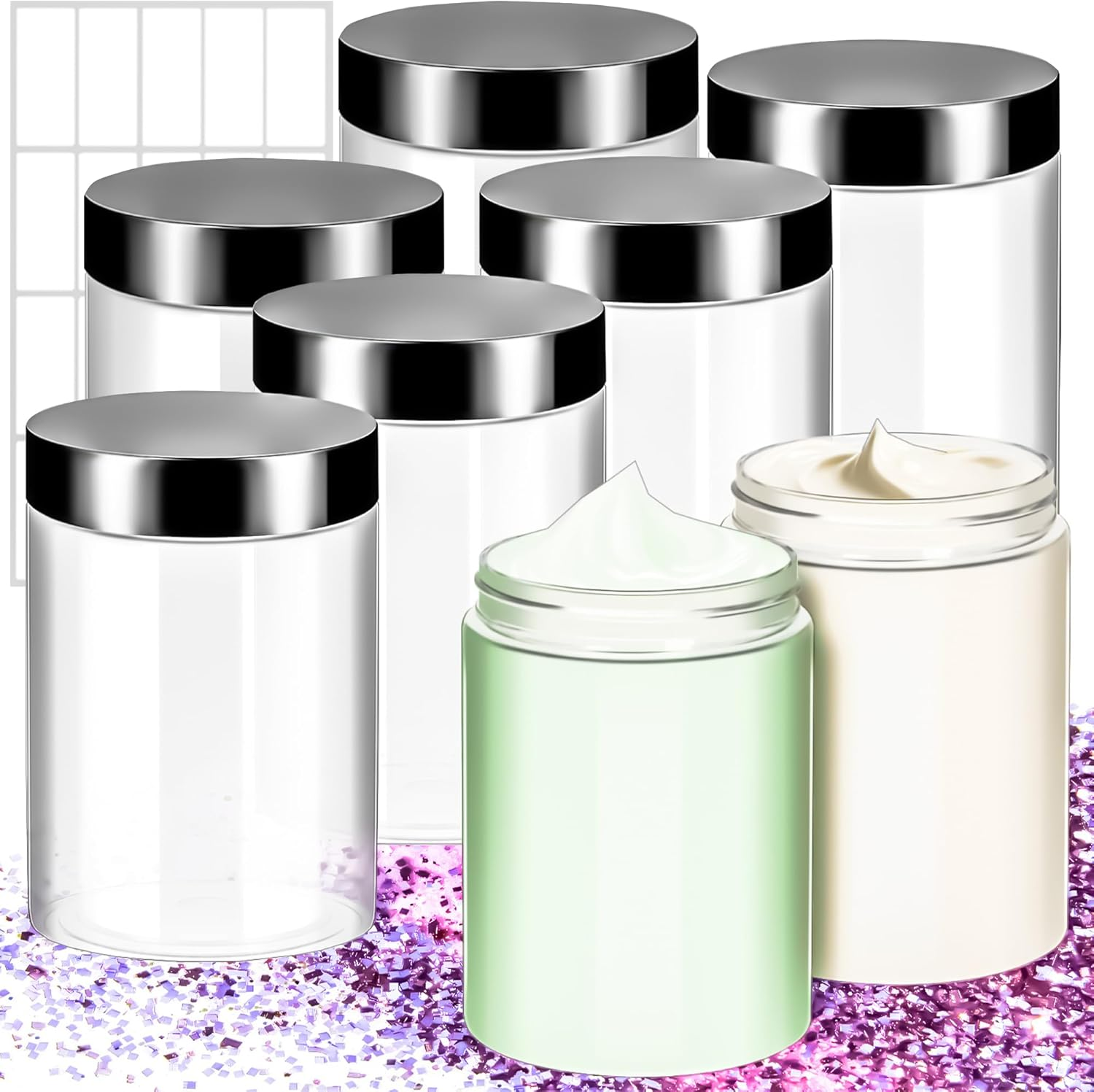 Motbach 6 Pack 12Oz Plastic Jars with Lids, 360Ml round Clear Cosmetic Containers Makeup Jars, Travel Size Container Jar for Makeup Cream Lotion Salve Ointment Sample Travel Storage Beauty Products