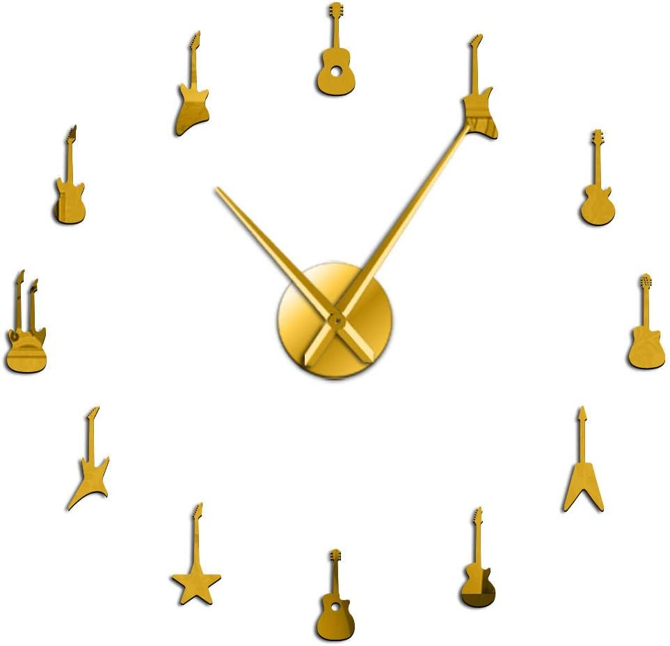 Guitar Variety Music DIY Giant Wall Clock Music Room Decor Frameless Big Needles Large Wall Clock Rock N Roll Guitar Wall Watch Black 47Inch(120Cm)