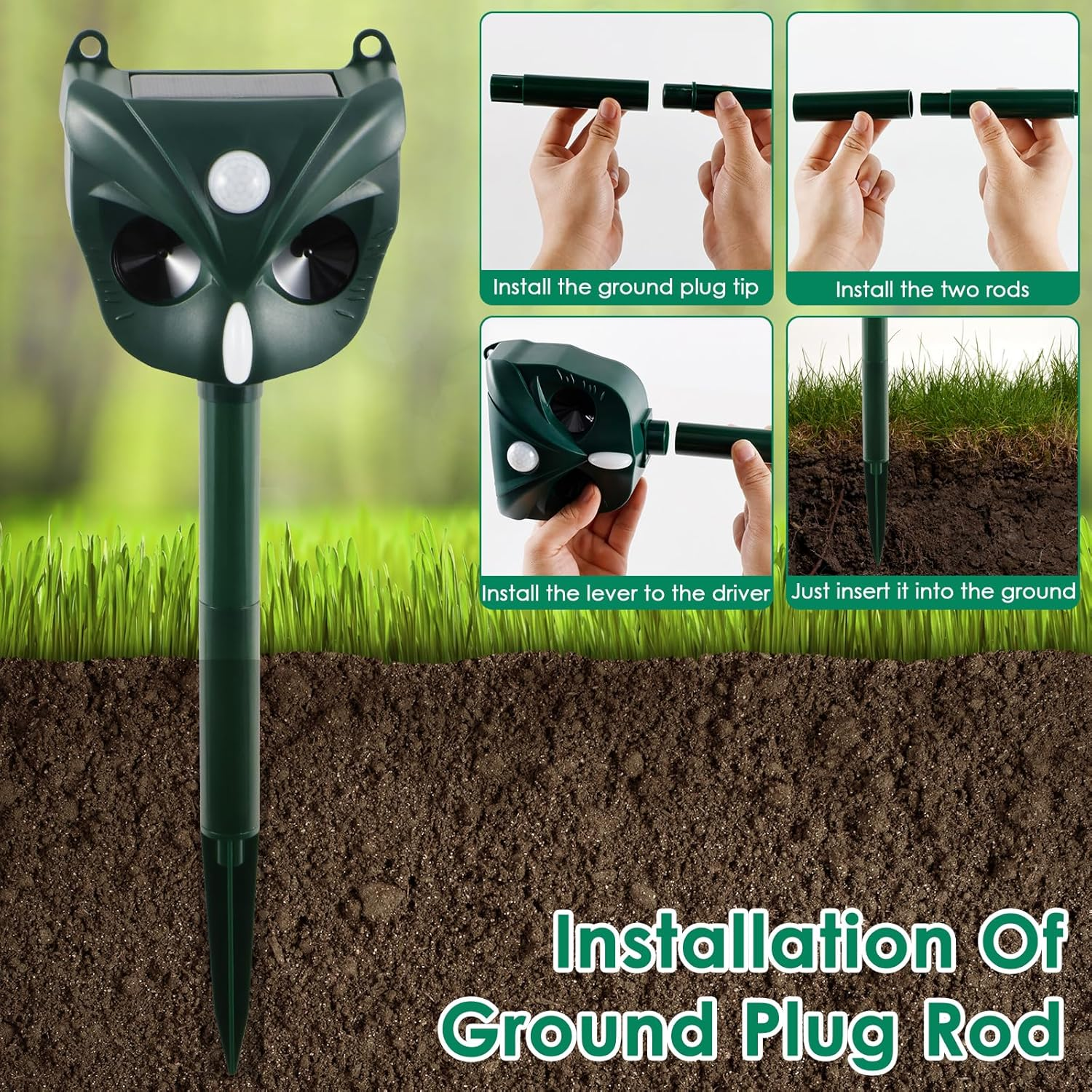 DJAPWPX Ultrasonic Cat Deterrents 5 Sensitivity Modes Solar Cat Repellent 1800Mah Rechargeable Solar Repellent Devices Solar Animals Repeller Humane Outdoor Ultrasonic Repeller for Yard Lawns image number 4