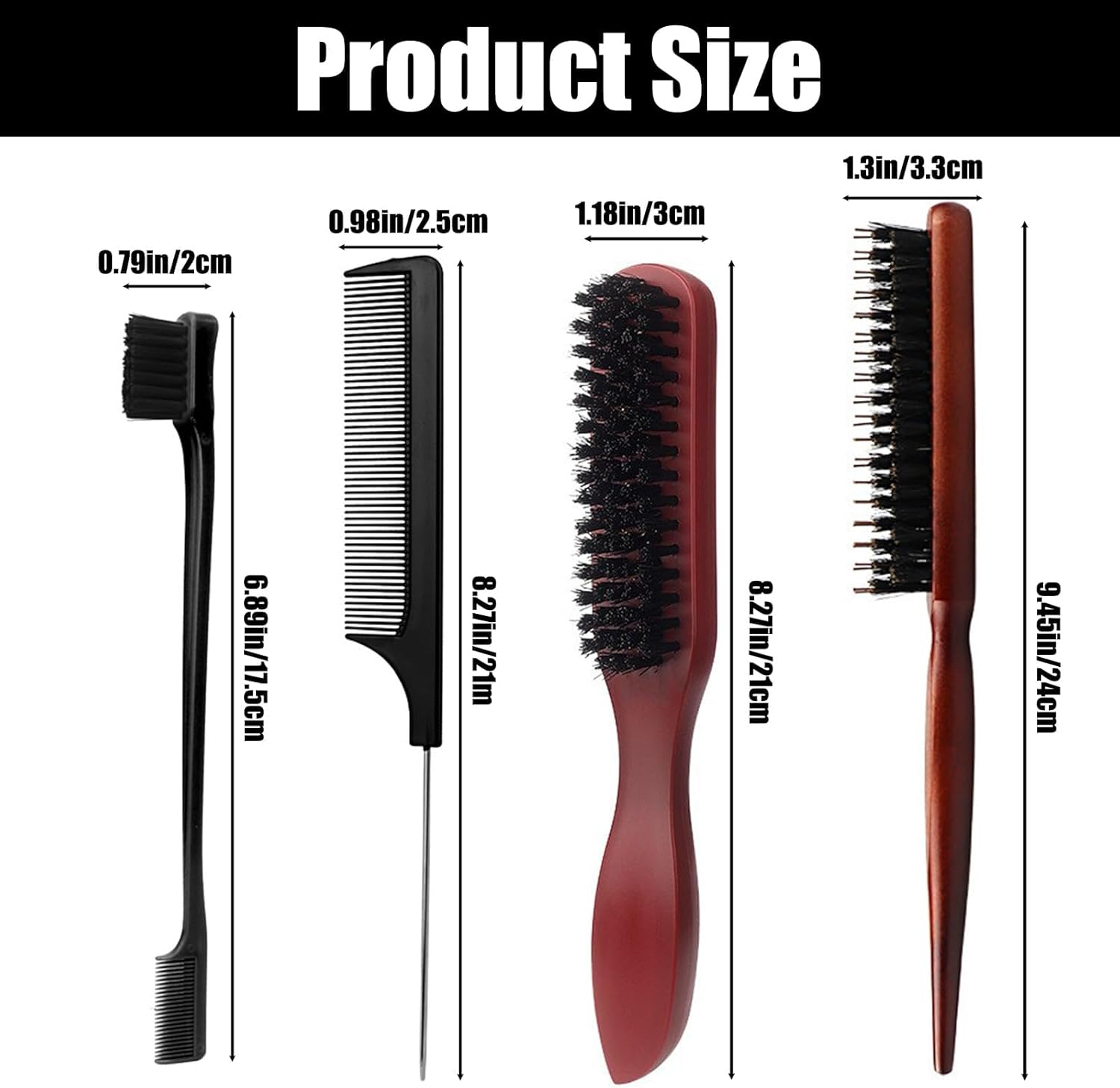 Slick Back Brush Set, Hair Brush for Slicking Back Hair Black Bristle Brush Hair Bristle Brush Hair for Damaged Hair Teasing Hair Slicking Brushing Combing Styling Improve Hair Texture image number 4