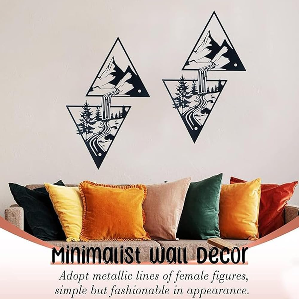 Forest & Waterfall Decor for Rustic Cabin or Bedroom,Elegant Metal Mountain Wall Art,Perfect Nature,Durable & Lightweight Home Accent,Abstract Minimalist Rustic Nature Home Wall Art Sculpture(Black)