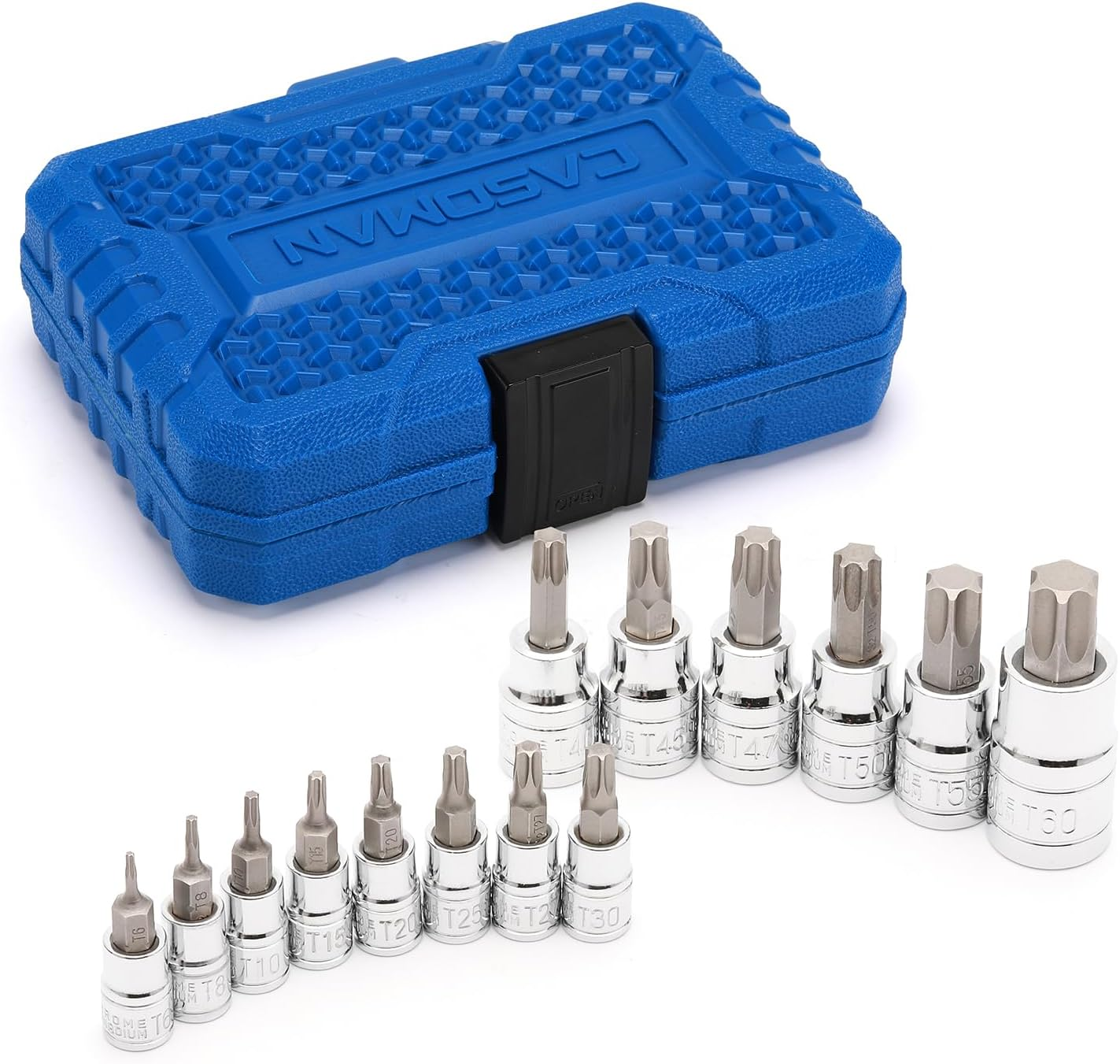 CASOMAN 14-Piece 1/4-Inch, 3/8-Inch & 1/2-Inch Drive Torx Bit Socket Set, T6-T60, Torque Bit Set, Torx Socket Set, CR-V & S2 image number 6