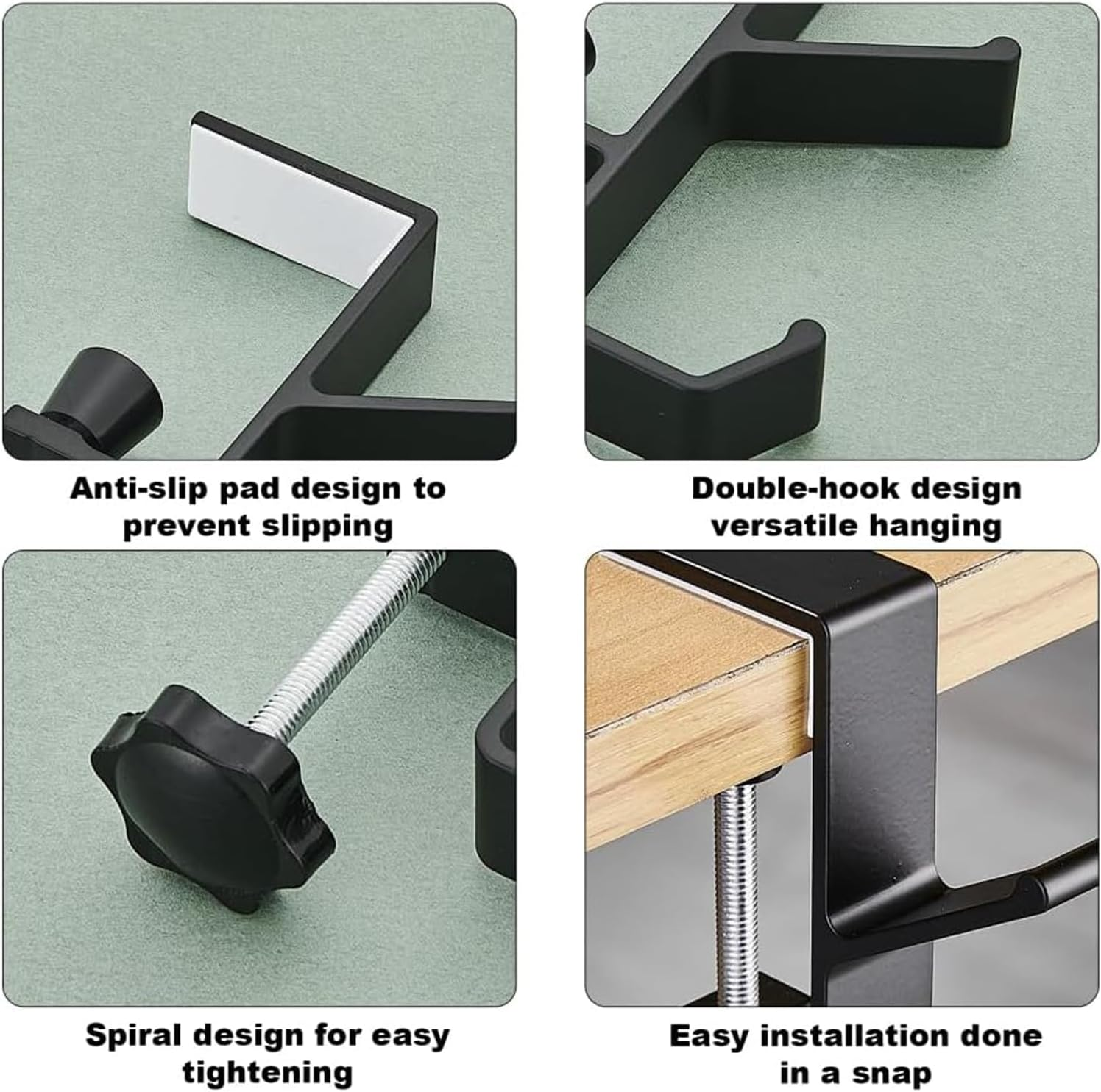 Xinghonyac 2 Pcs Desk Handbag Hanger, Adjustable Table Hanger Hook, Desk Purse Holder, Handbag Storage Hooks, Schoolbag Hook, Desk Hook Backpack Holder (Black) image number 2