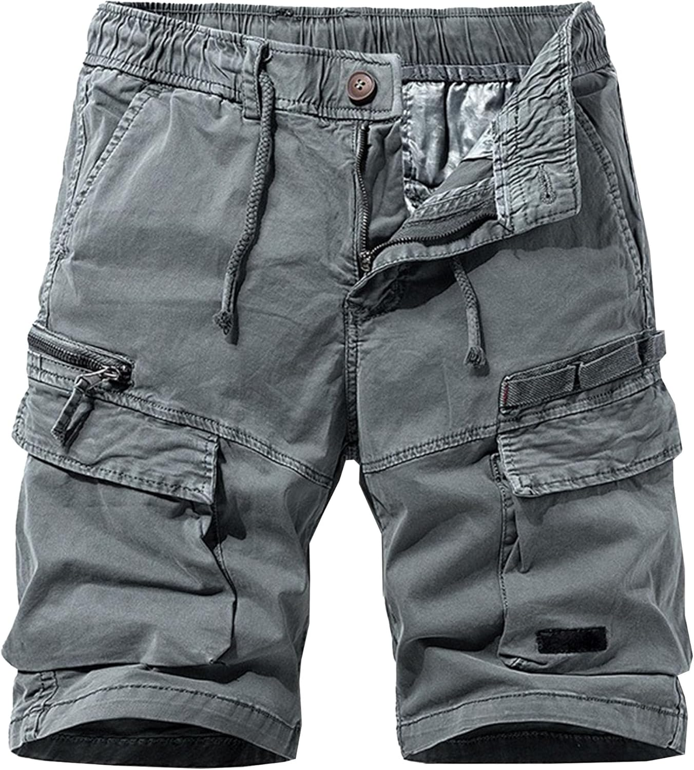 Men Multi Pocket Street Straight Shorts Casual Button Short Denim Pant Vintage Loose Lightweight Cargo Overalls, Grey4, 28 image number 4