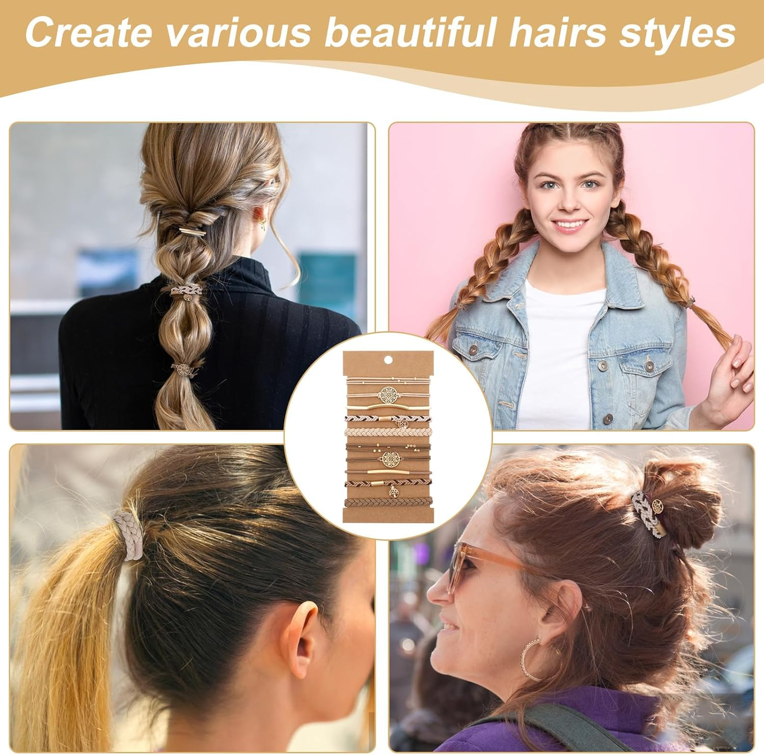 Prasacco Pack of 10 Women'S Hair Scrunchies, Hair Scrunchie Bracelets for Women, Elastic Braided Hair Bobbles for Girls, Boho Hair Bobbles, Braided Ponytail with Pearls, Ponytail for Long Hair image number 4