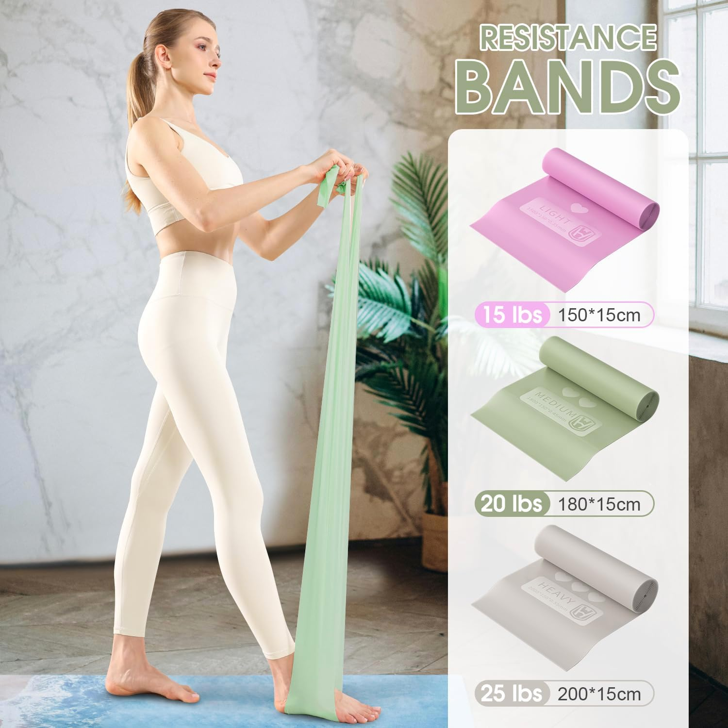 Chamgeco Professional Resistance Bands 3-Pack, Long TPE Elastic Exercise Bands for Strength Training,Yoga,Pilates,Recovery,Fitness,Home,Gym, Heavy Duty Workout Band with Carry Bag