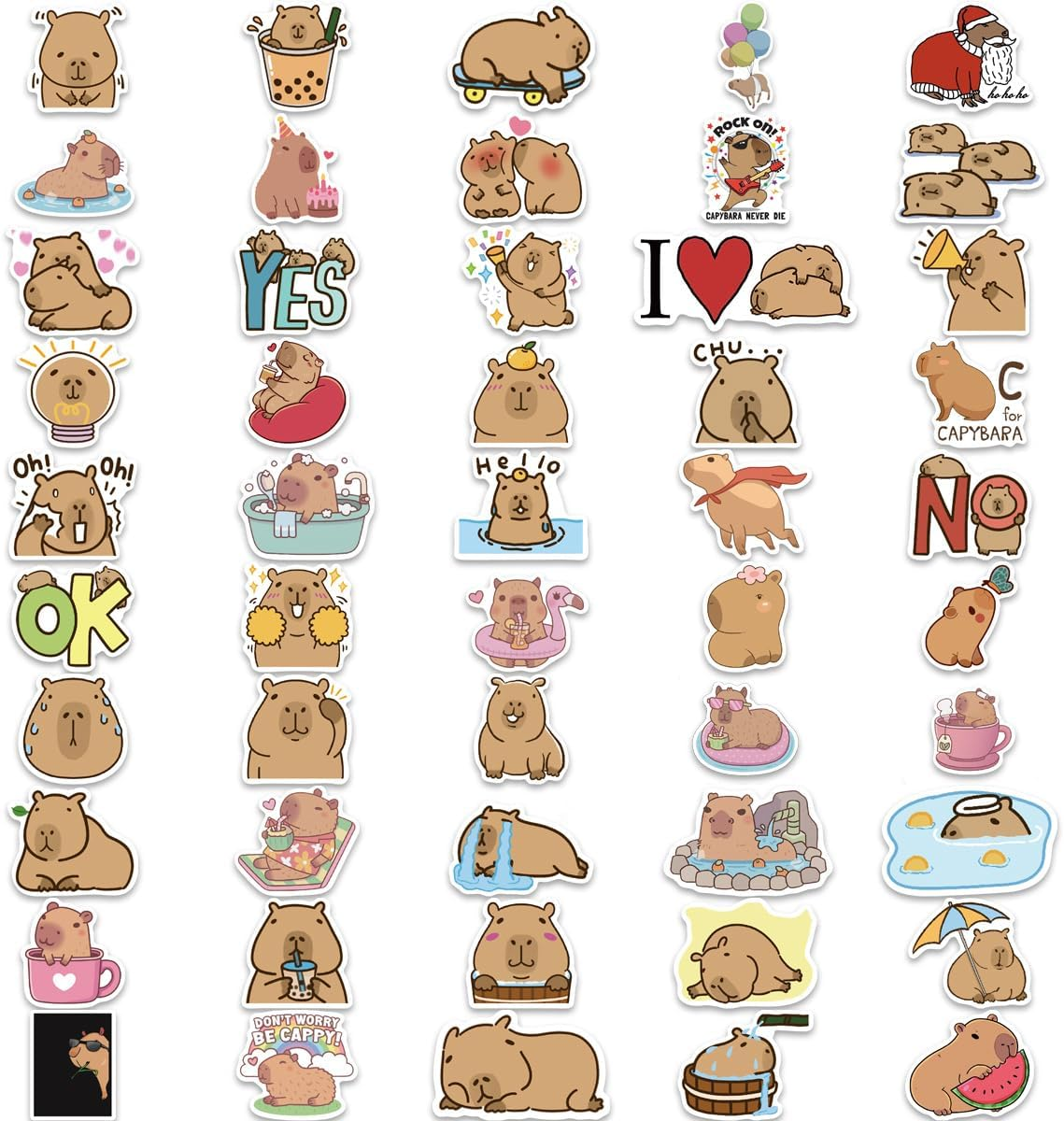 Capybara Stickers,100 PCS Capybara Graffiti Vinyl Waterproof Decals for Water Bottles Computer Bicycle Skateboard Luggage Phone Pad Laptop Kids Teens Stickers Pack image number 6