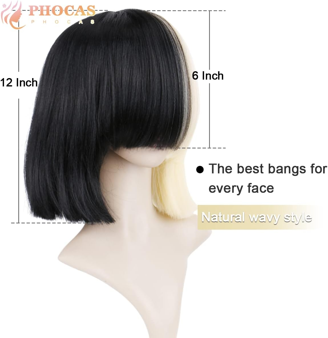 Phocas Hair Half Blonde and Black 2 Tone Hair Short Straight Cosplay Wig for Women - A-Brown image number 2