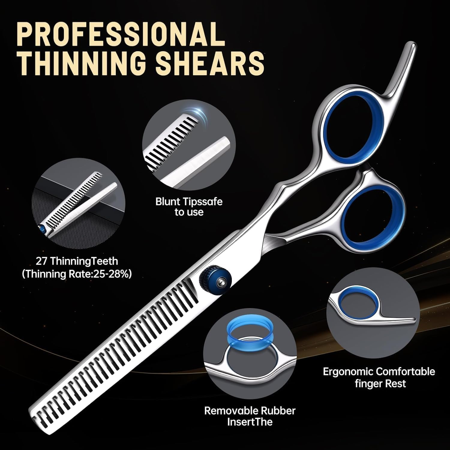 Professional Hair Cutting Scissors-15 Pcs Barber Thinning Scissors Hairdressing Shears Stainless Steel Barber Haircut Scissors Hair Cutting Kit with Cape Clips Comb Hair Band for Women, Men image number 1