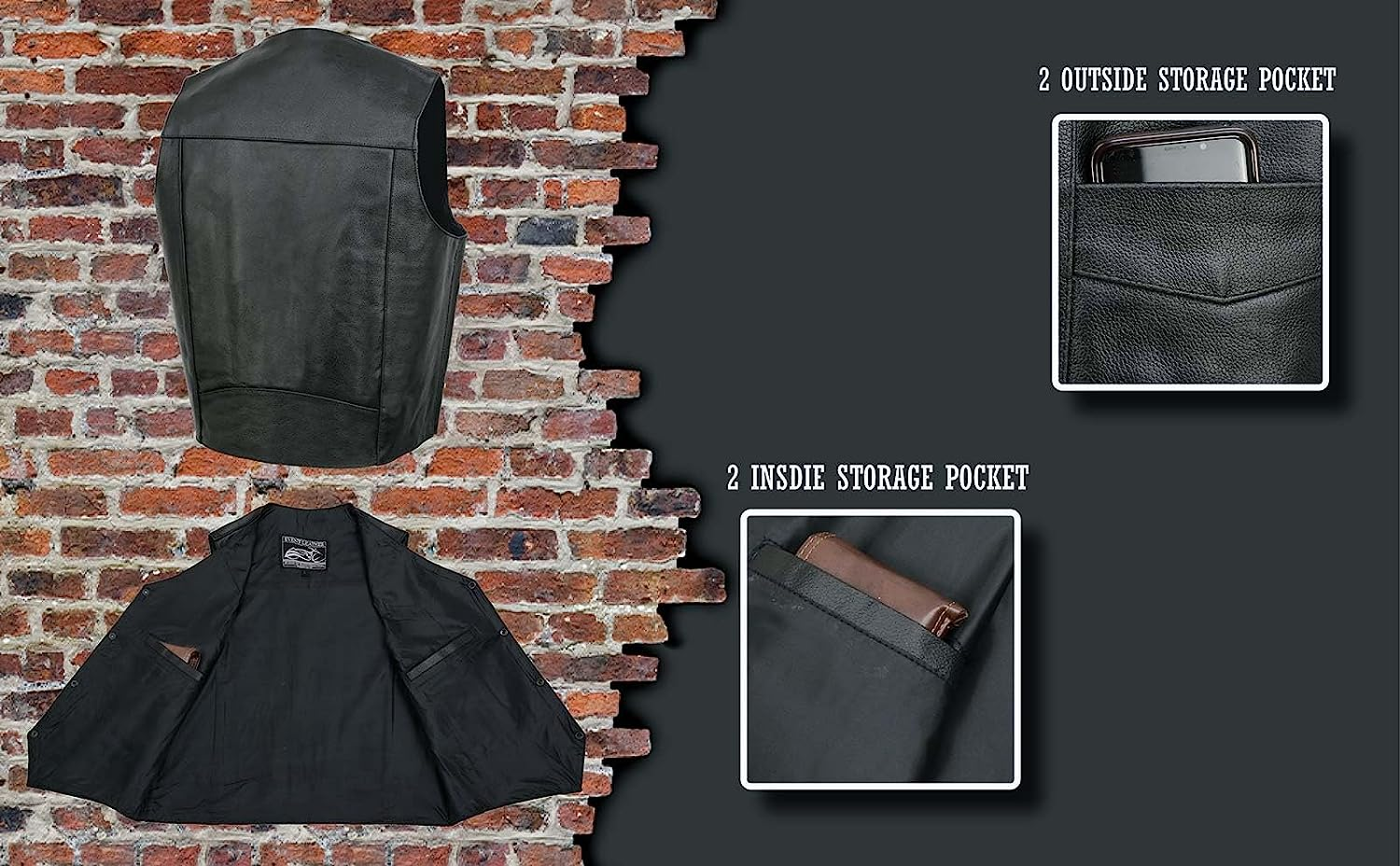 Event Biker Leather EL5310-XS-BLACK Men'S Promo Basic Leather Vest (Black, X-Small) image number 1