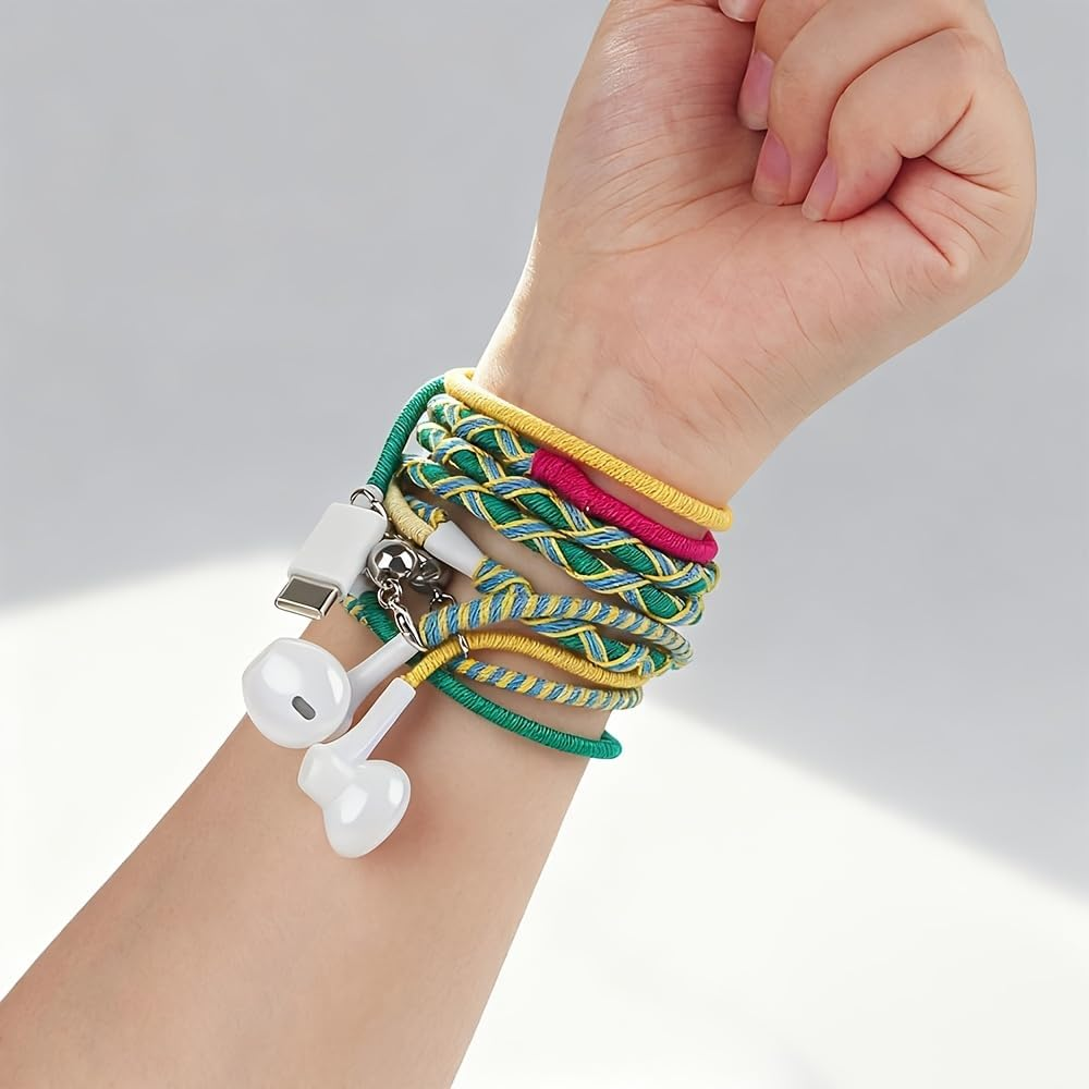 URIZONS Wired In-Ear Headphones USB-C with Microphone [Bracelet Design] Colourful Braided Cable Tangle-Free Compatible with Iphone 14/15/16/17, PS5, for Sports, Fitness, Gaming (60#)