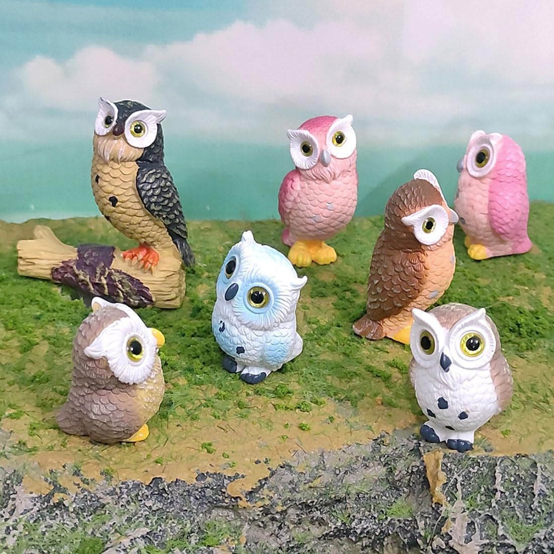 Miniature Owl Decorative Figurines 7 Pcs Mini Owls Fairy Garden Figurines Moss Landscape Garden Decoration Bonsai Crafts Home Decor Ornaments