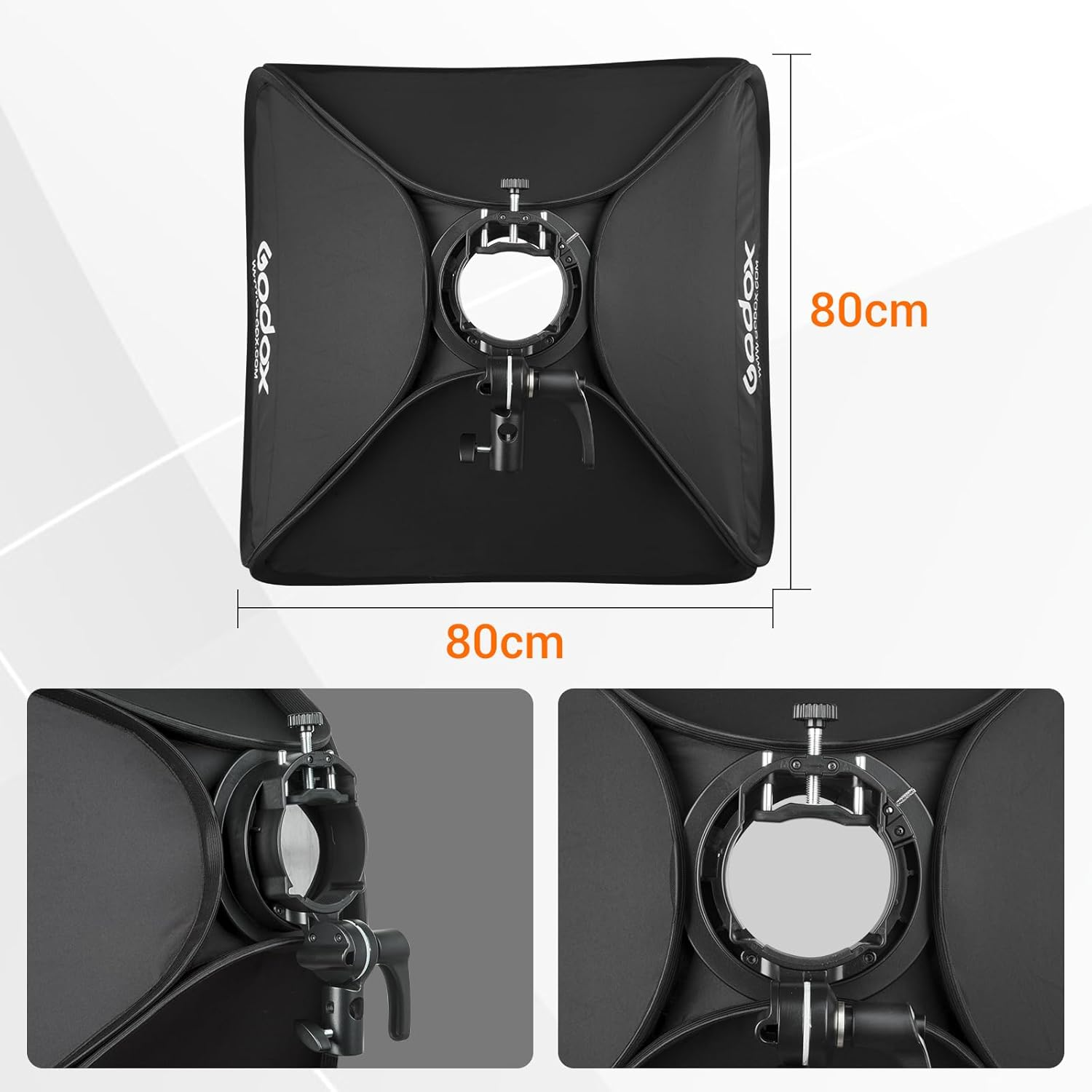 Godox S2 S-Type Flash Bracket and 80Cm Softbox Kit - Bowens Mount with Grid and Portable Bag for Studio Flash V1, Ad200Pro, V860II, TT685, TT350, Ad400Pro image number 5