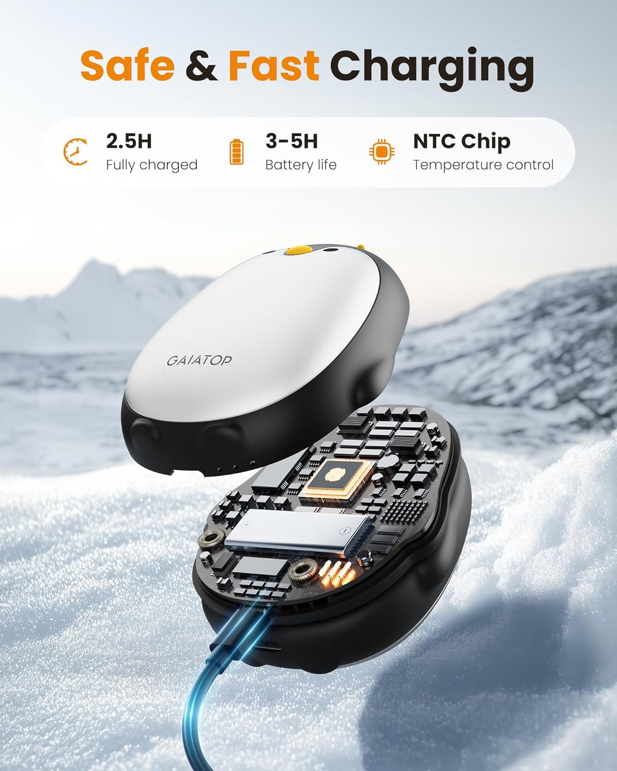 Gaiatop Hand Warmers Rechargeable 2 Pack, 3 Settings Pocket-Sized Cute Penguin, Fast Hot Hands Reusable Portable Electric Heater for Camping Hunting Golf, Gifts for Women Men image number 4