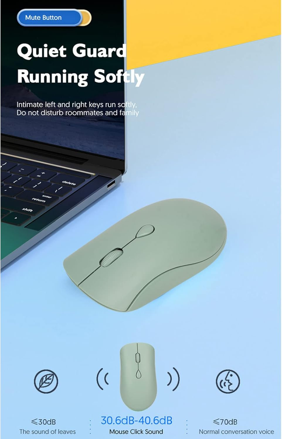 Zopsc Wireless Mouse, Bluetooth & USB, Green, Ergonomic, Rechargeable, 800/1200/1600 DPI, Silent, Office & Gaming image number 6