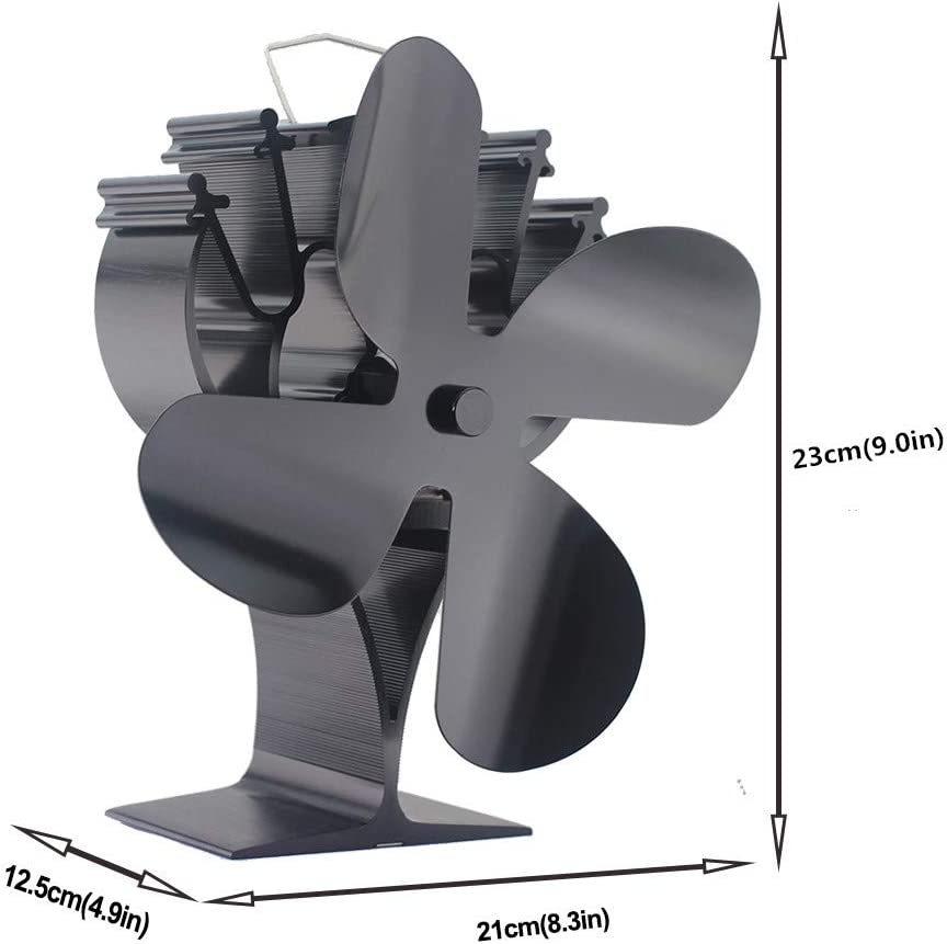 VODA Newly Upgrade 4 Blades Heat Powered Stove Eco Fan with Magnetic Thermometer for Wood Log Burner Fireplace image number 3