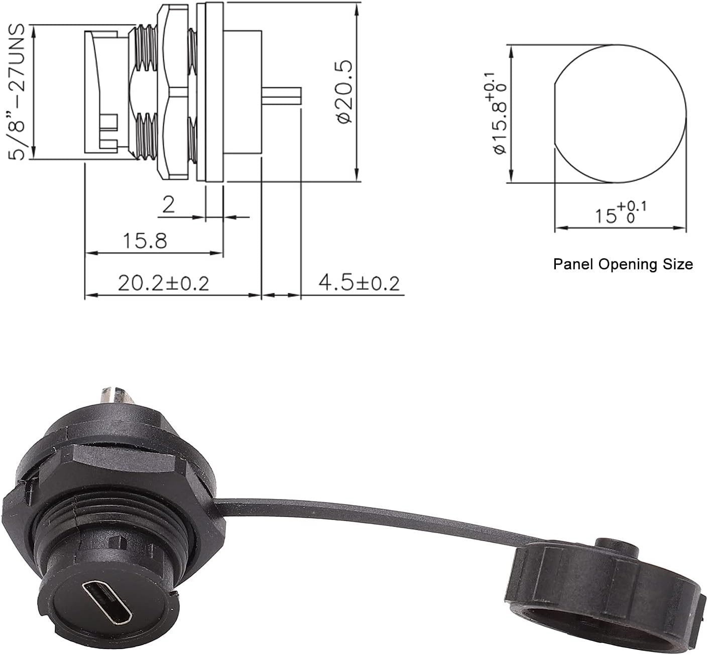 Viagasafamido USB Connector IP68 Water Proof Female Motherboard Rear Socket Mount Coppler USB Pass by Connector 30V 1.5A with Cover image number 5