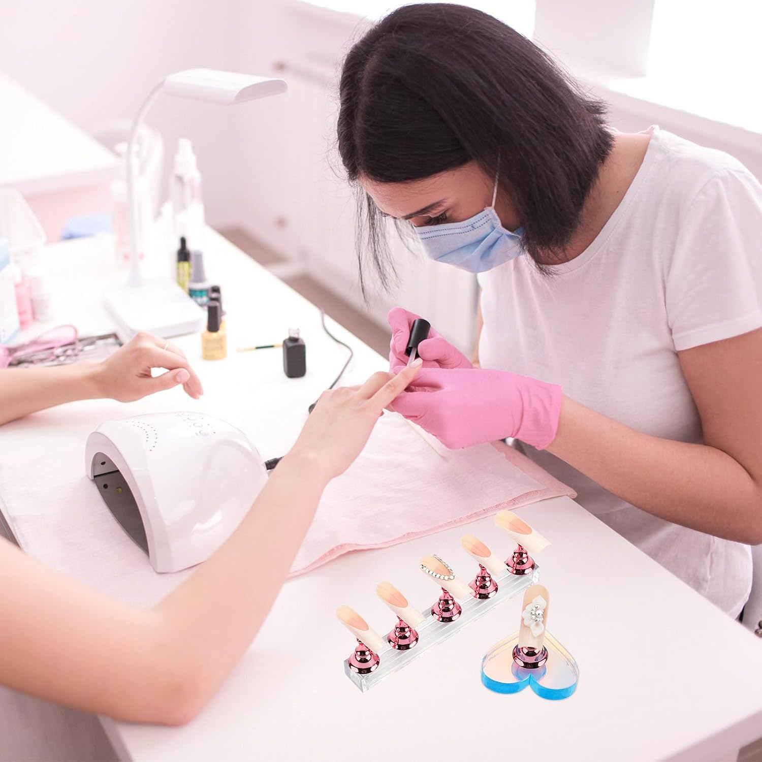 Nail Stand for Press Ons, Magnetic Fake Nail Holder for Painting Nails,Nail Stands for Nail Art with Reusable Putty Home Salon DIY Display Supplies (A-Pink) image number 3