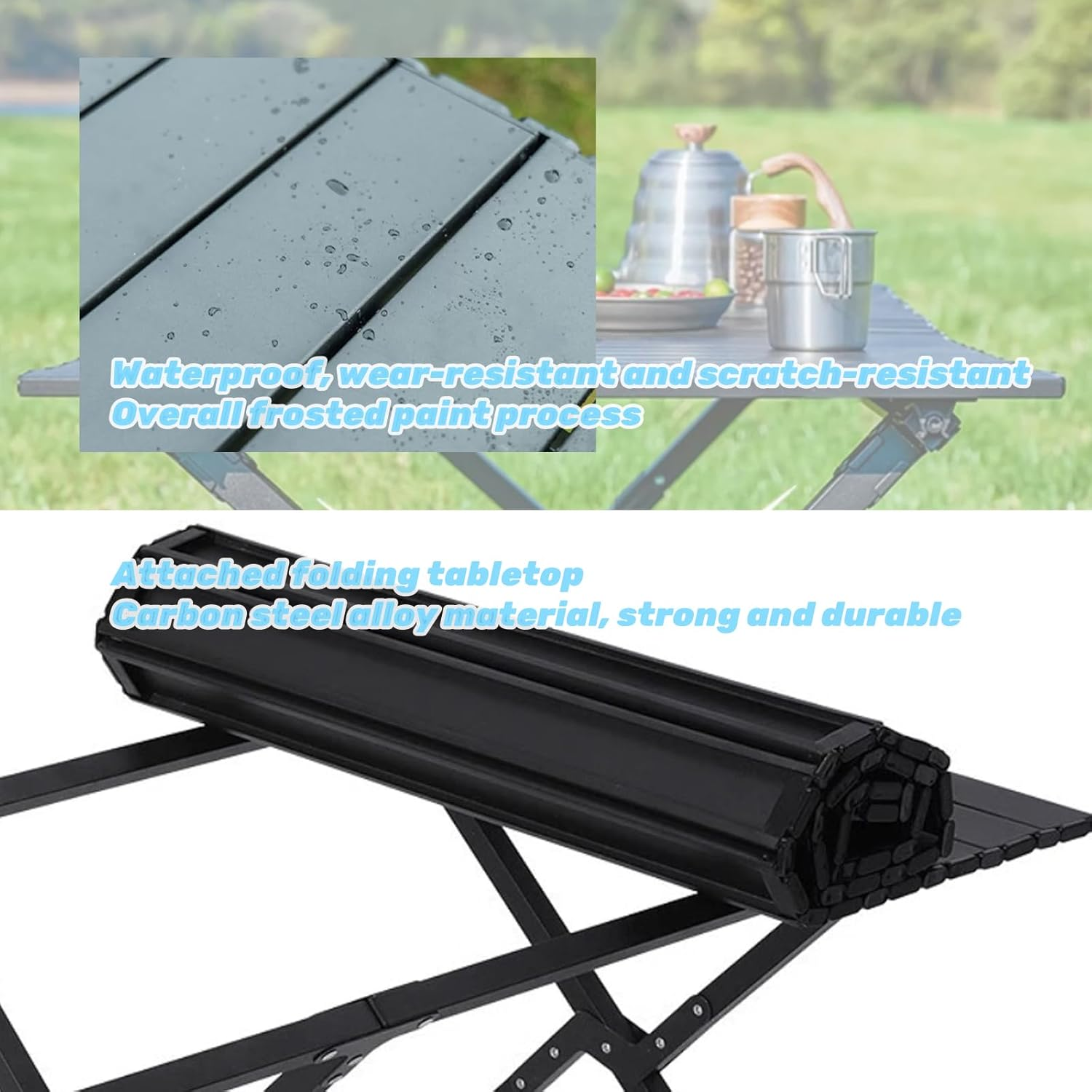 120Cm Portable Folding Camping Table, Outdoor Low Picnic Table, Carbon Steel Roll-Up Camping Table with Carry Bag, Lightweight Foldable Camp Table for Beach,Party, Patio, BBQ, Travel, Backyard image number 4