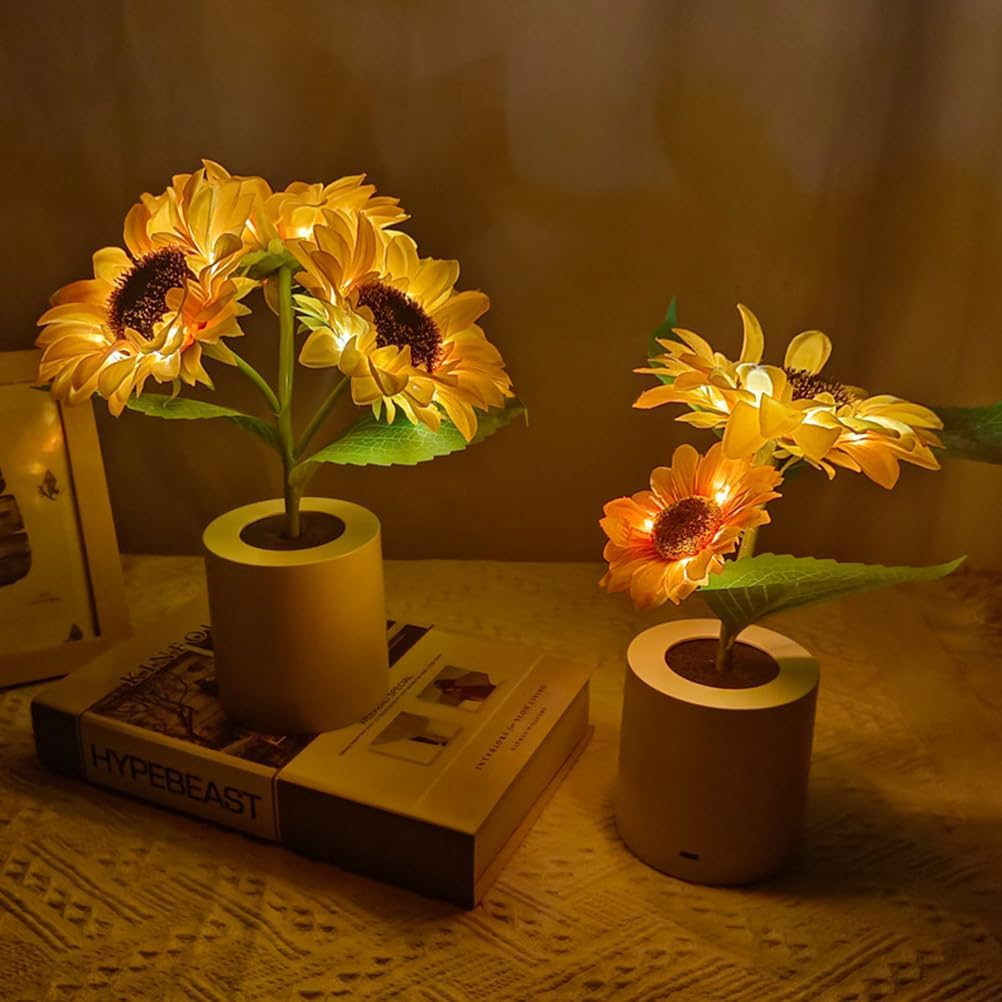 Bestonzon Sunflower LED Lamp, USB Rechargeable Flower Lamp, Bedroom Touch Lamp Desk LED Sunflower Lamp Night Kids Light, Artificial Night Light for Bedroom, Living Room Decor image number 3