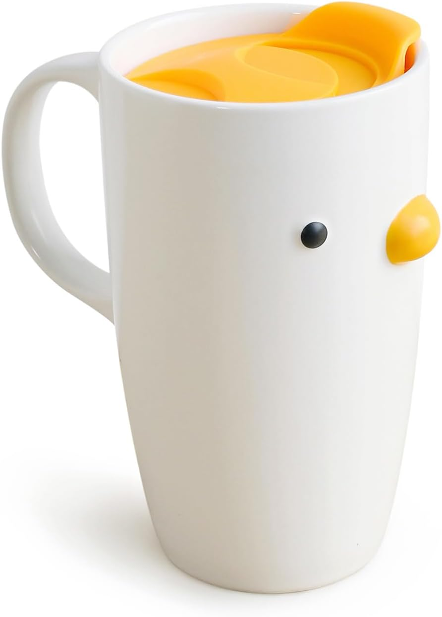 PURROOM Duck Coffee Mug with Lid, Travel Cup with Handle & Sealed Lid. 580Ml Cute Chick Tall Cup, Safety Ceramic. Best Gifts for Coffee Lover. image number 2