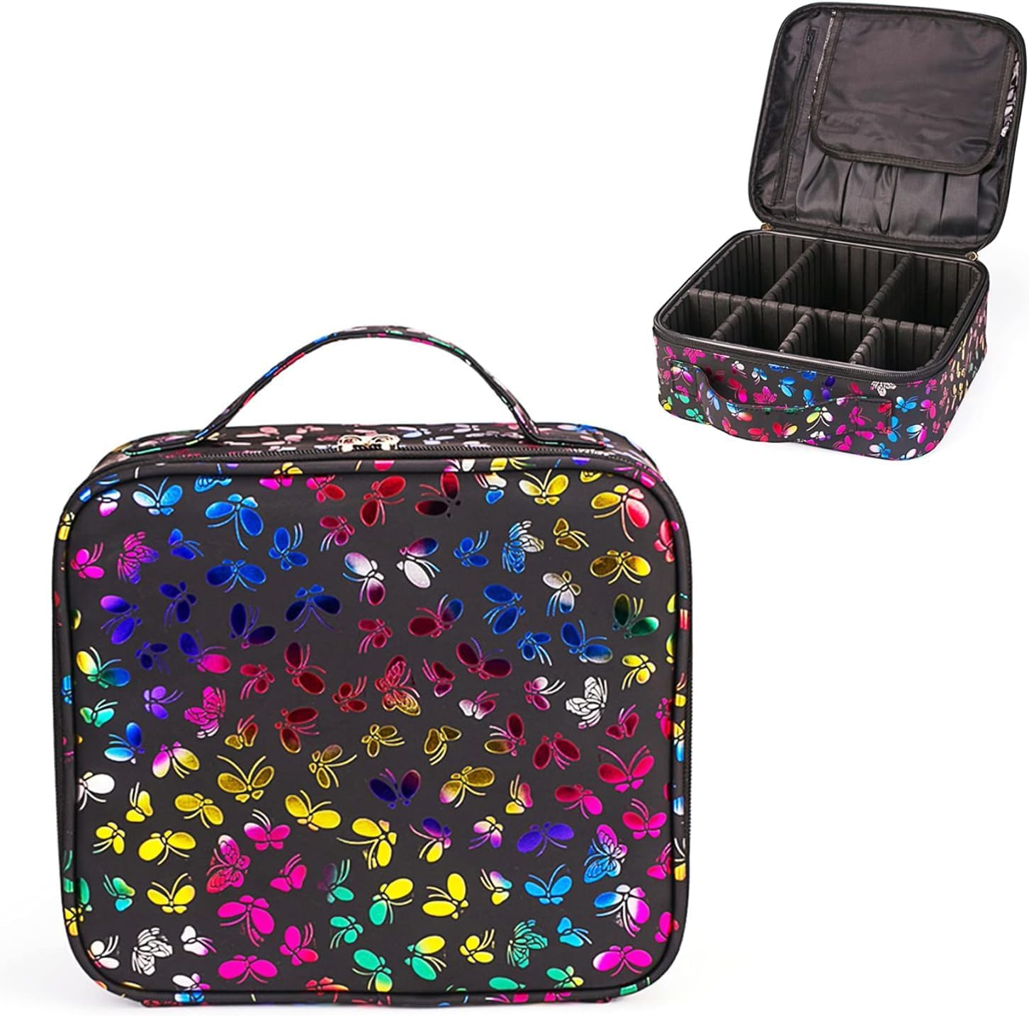 JOVALA Make up Travel Case Large Makeup Bag Cosmetics Train Case Makeup Suitcase with Compartments Toiletries Brush Organizers and Storage Bag (Black)