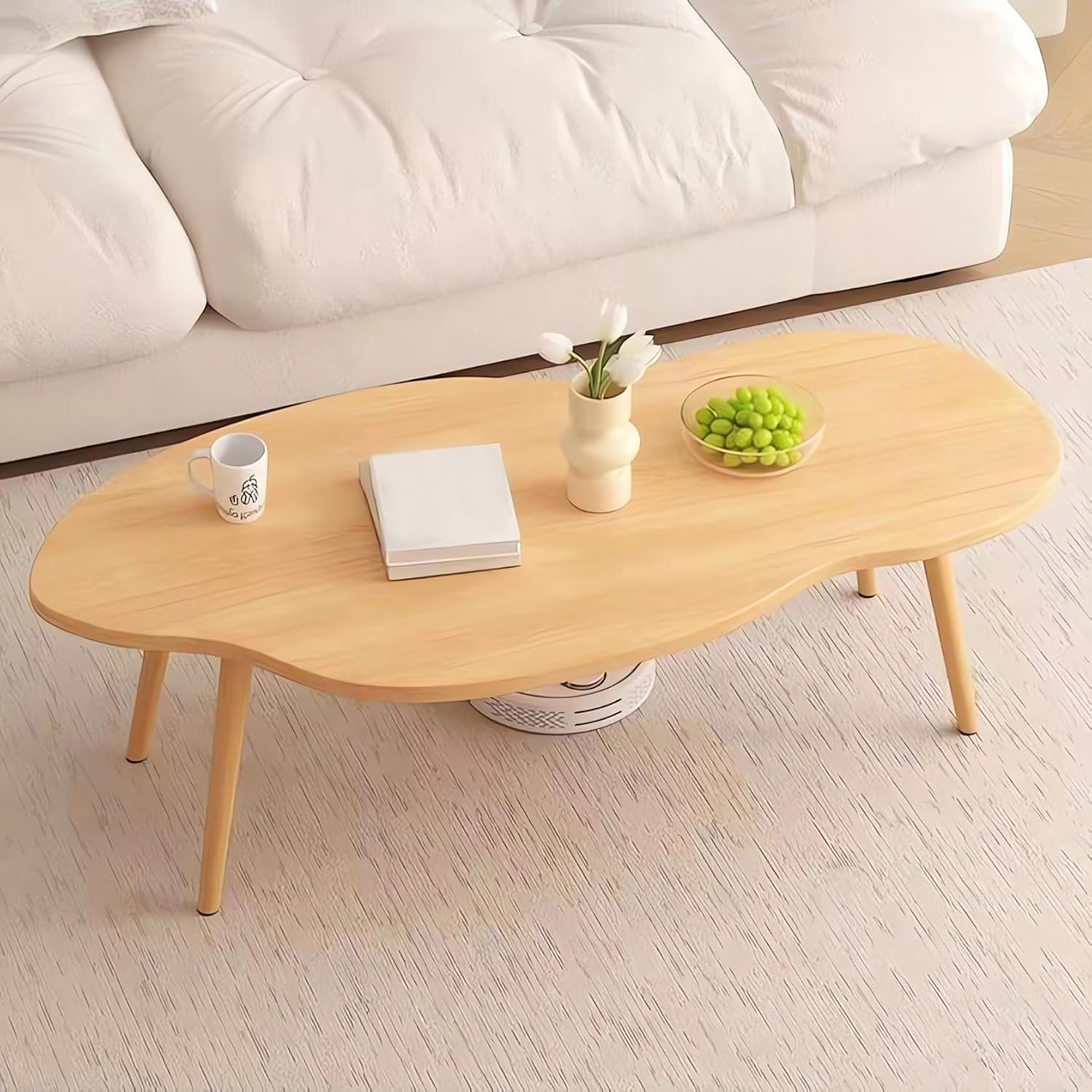 Modern Cloud-Shaped Coffee Table, 80Cm X 40Cm X 42Cm, Living Room Furniture, Wood/White A263 (A Wood)