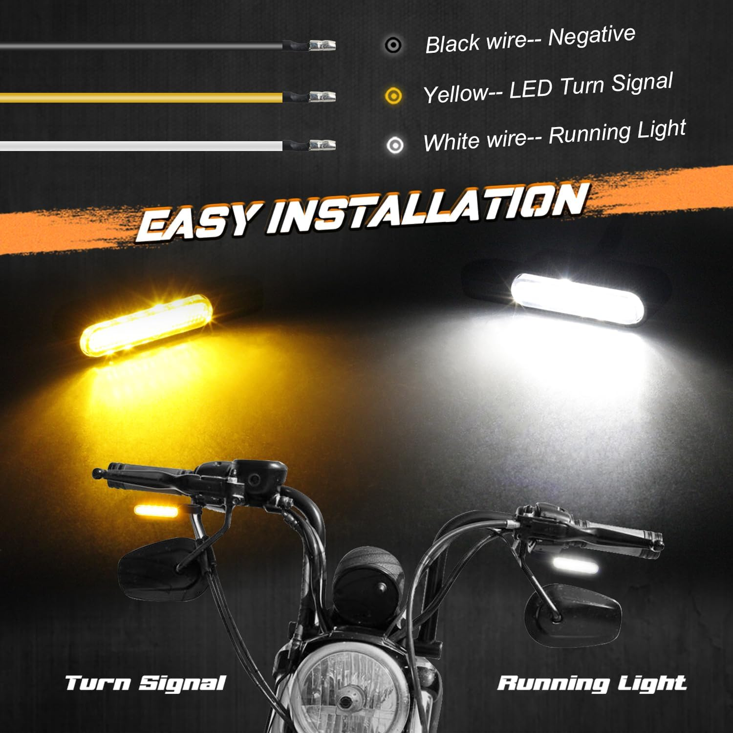 NTHREEAUTO Handlebar LED Turn Signals Mini Motorcycle Blinkers Front Running Light Universal Compatible with Harley Sportster Dyna Honda Shadow Kawasaki Vulcan Yamaha V-Star Road Star