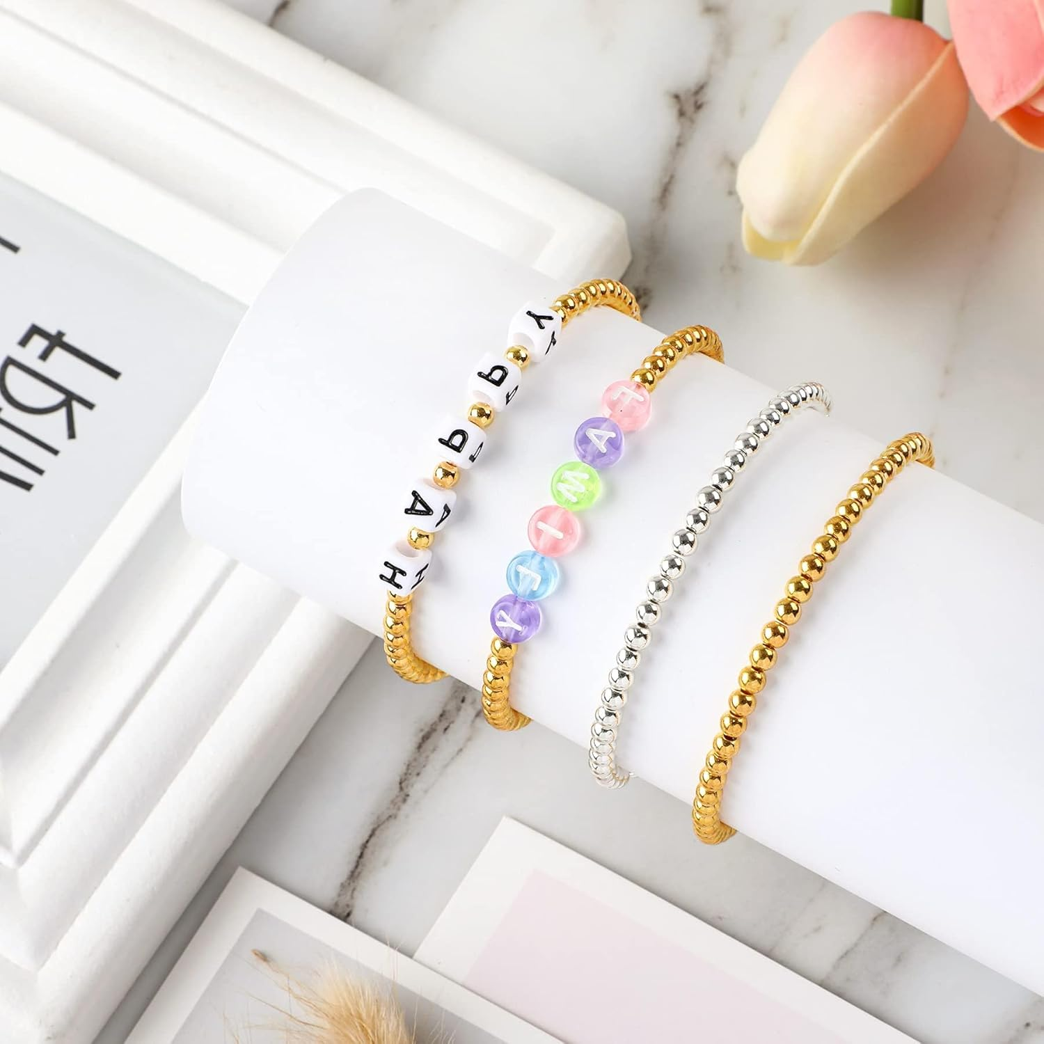 1200Pcs 4Mm round Beads Spacer Beads Smooth Loose Ball Beads for DIY Bracelet Jewelry Making Craft, Silver & Gold image number 2