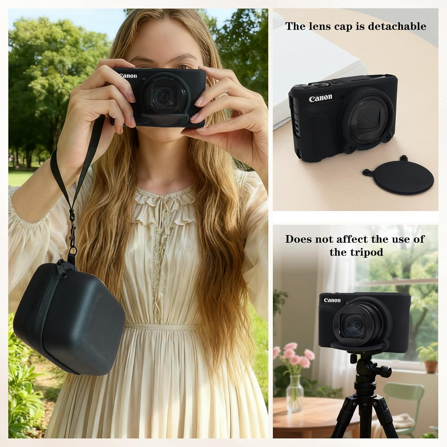 VOVMOEYA Camera Case for Canon Powershot SX730/SX740 HS, Sx730/740 Hs Camera Case Accessories Kit,Eva Hard Carrying Bag + Soft Silicone Protective Cover + 2 LCD Tempered Films-Black