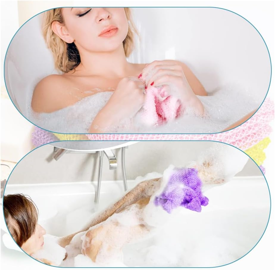 4Pcs African Net Sponge, African Exfoliating Net for Body, African Wash Net Shower Body Scrubber(Yellow, Blue, Pink, Purple) (Yellow, Blue, Pink, Purple) image number 4